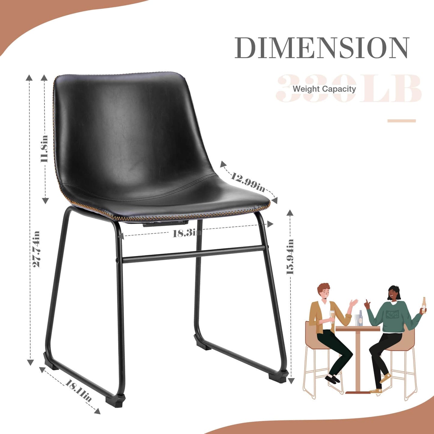31 inch Armless Industrial Faux Leather Barstools with Metal Legs and Footrest, Dining Chairs for Home Office Kitchen Island
