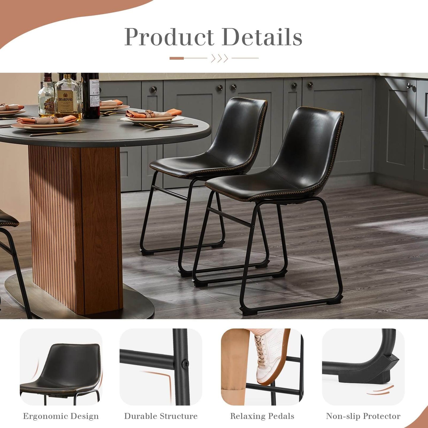 31 inch Armless Industrial Faux Leather Barstools with Metal Legs and Footrest, Dining Chairs for Home Office Kitchen Island