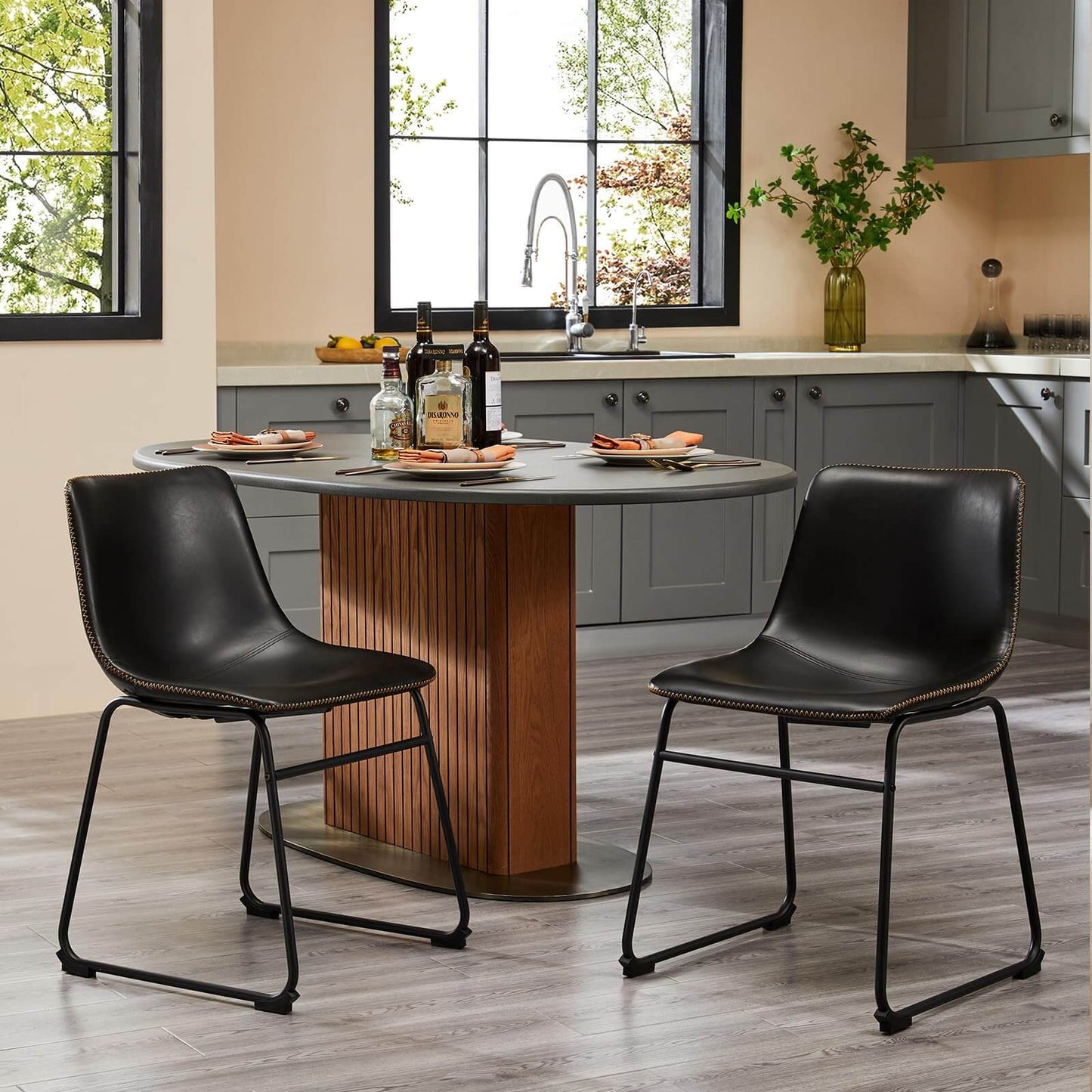 31 inch Armless Industrial Faux Leather Barstools with Metal Legs and Footrest, Dining Chairs for Home Office Kitchen Island