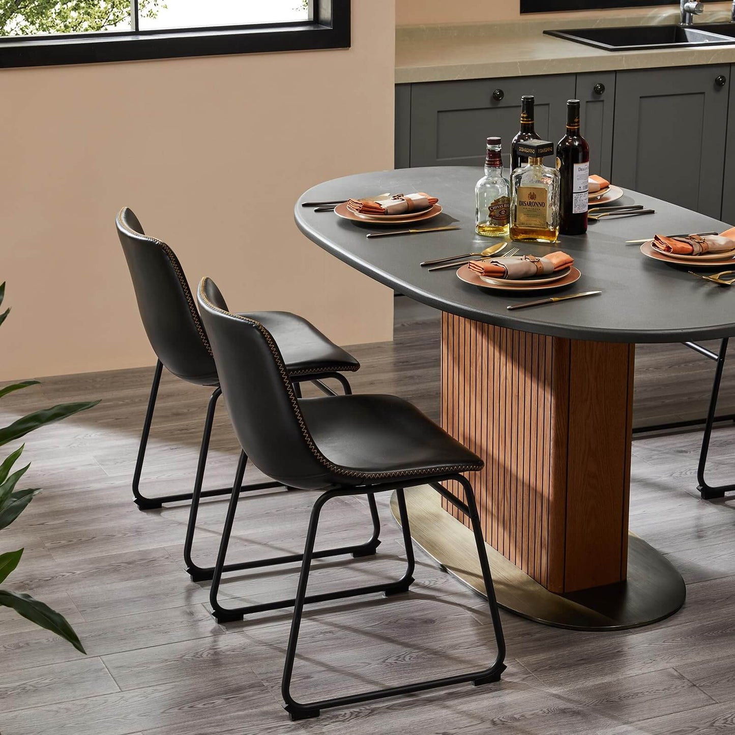 31 inch Armless Industrial Faux Leather Barstools with Metal Legs and Footrest, Dining Chairs for Home Office Kitchen Island