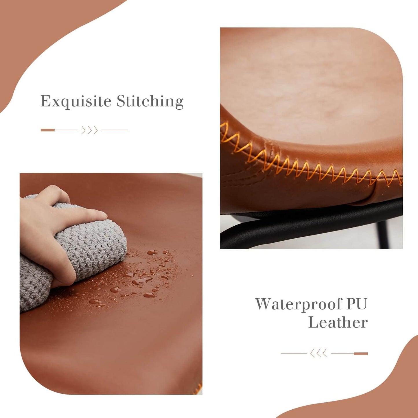 31 inch Armless Industrial Faux Leather Barstools with Metal Legs and Footrest, Dining Chairs for Home Office Kitchen Island