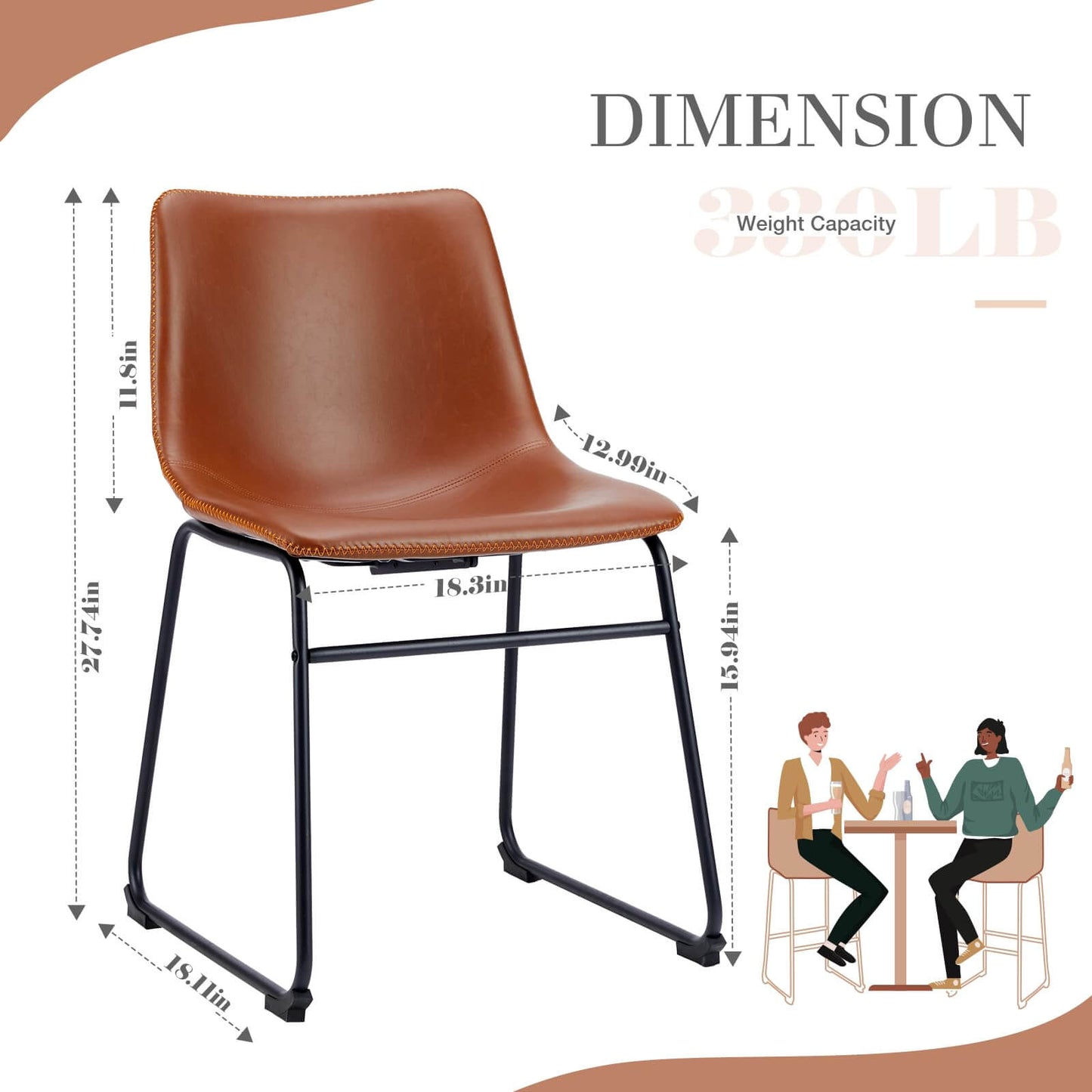 31 inch Armless Industrial Faux Leather Barstools with Metal Legs and Footrest, Dining Chairs for Home Office Kitchen Island