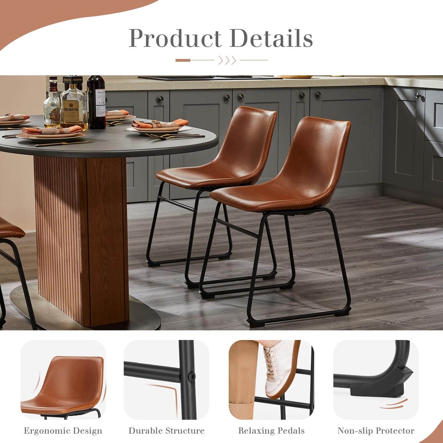 31 inch Armless Industrial Faux Leather Barstools with Metal Legs and Footrest, Dining Chairs for Home Office Kitchen Island