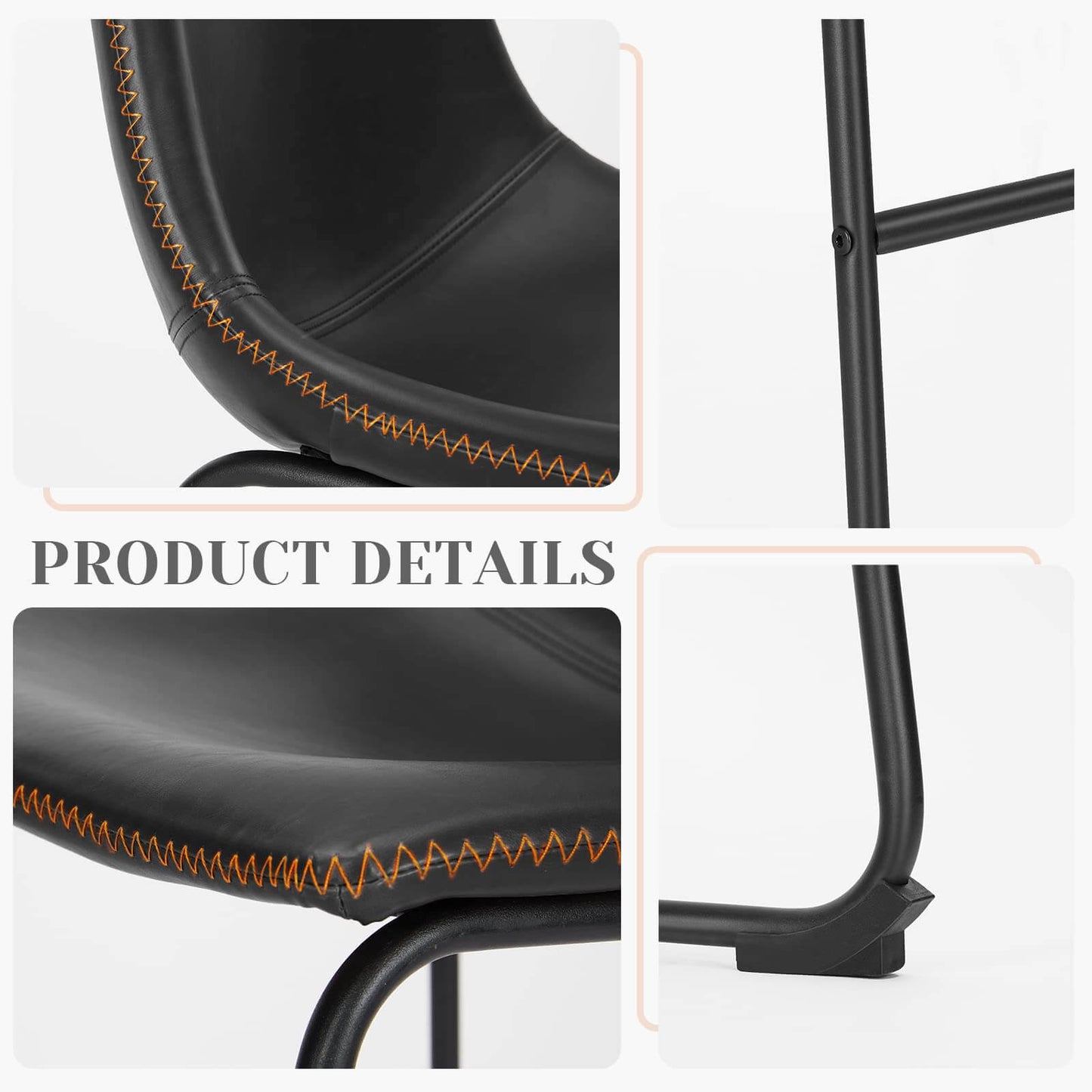 31 inch Armless Industrial Faux Leather Barstools with Metal Legs and Footrest, Dining Chairs for Home Office Kitchen Island