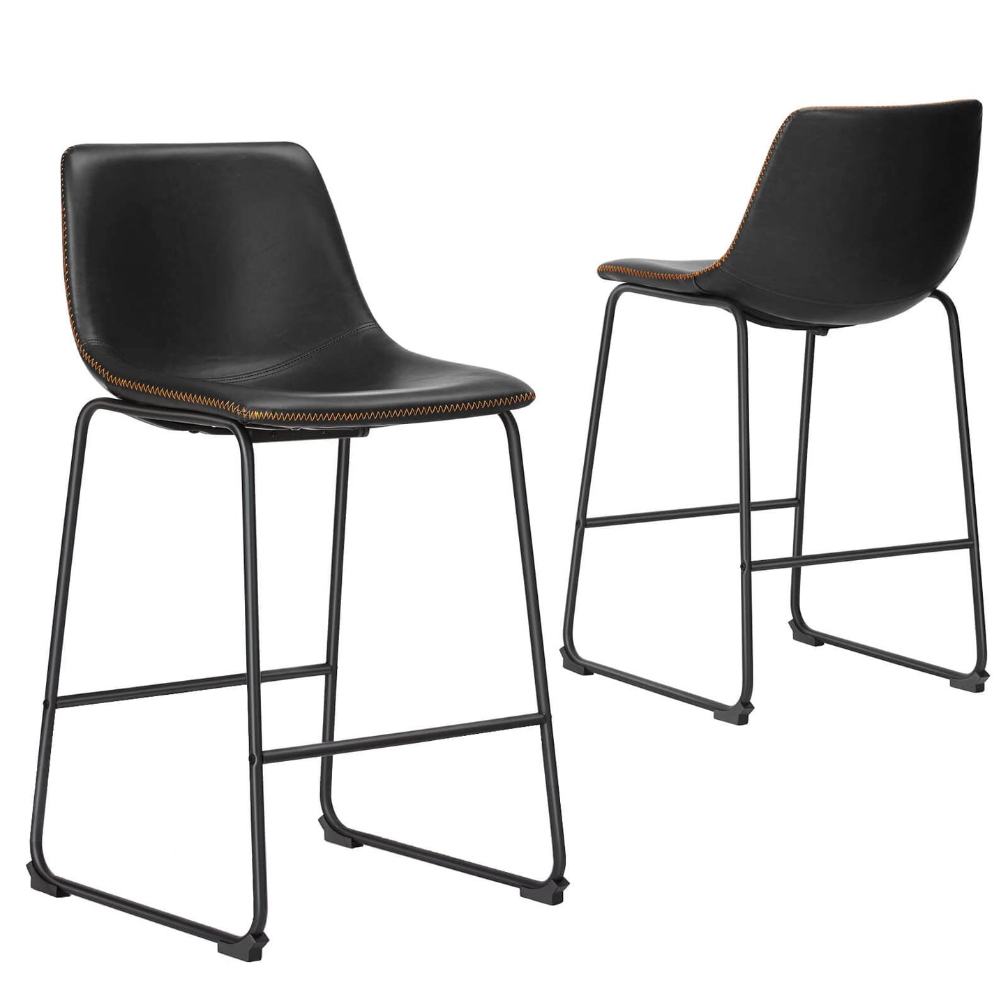 31 inch Armless Industrial Faux Leather Barstools with Metal Legs and Footrest, Dining Chairs for Home Office Kitchen Island