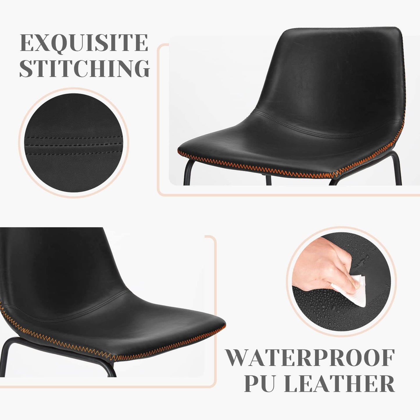 31 inch Armless Industrial Faux Leather Barstools with Metal Legs and Footrest, Dining Chairs for Home Office Kitchen Island