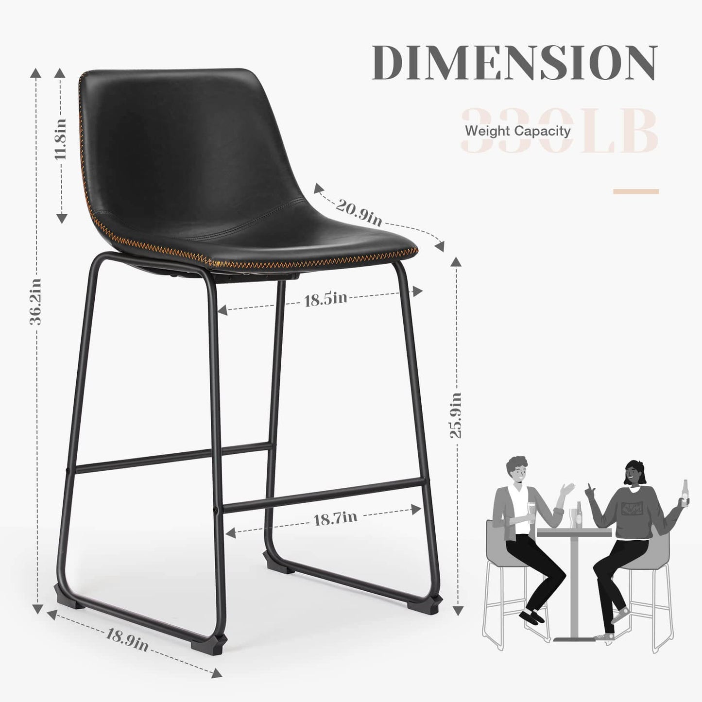 31 inch Armless Industrial Faux Leather Barstools with Metal Legs and Footrest, Dining Chairs for Home Office Kitchen Island