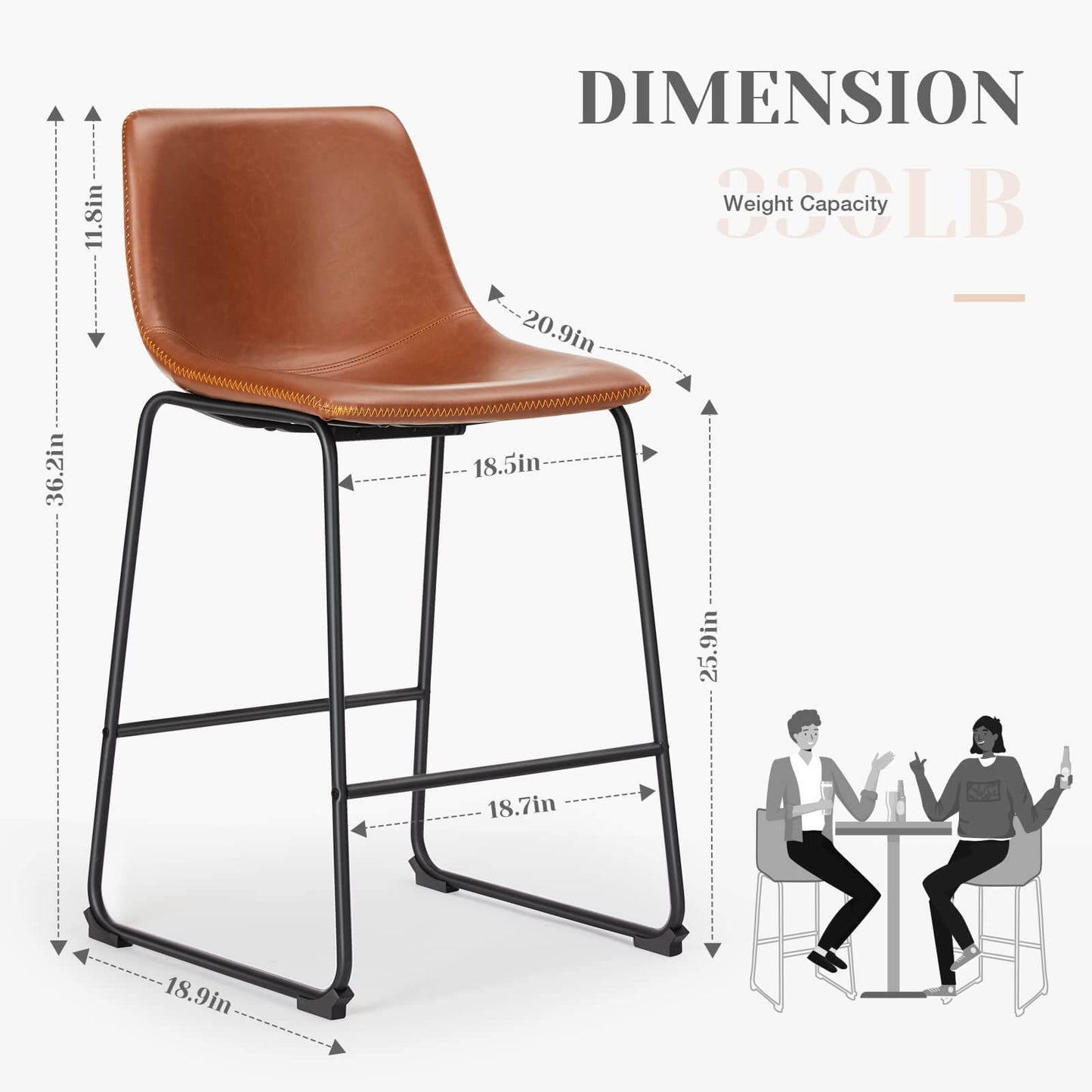 31 inch Armless Industrial Faux Leather Barstools with Metal Legs and Footrest, Dining Chairs for Home Office Kitchen Island