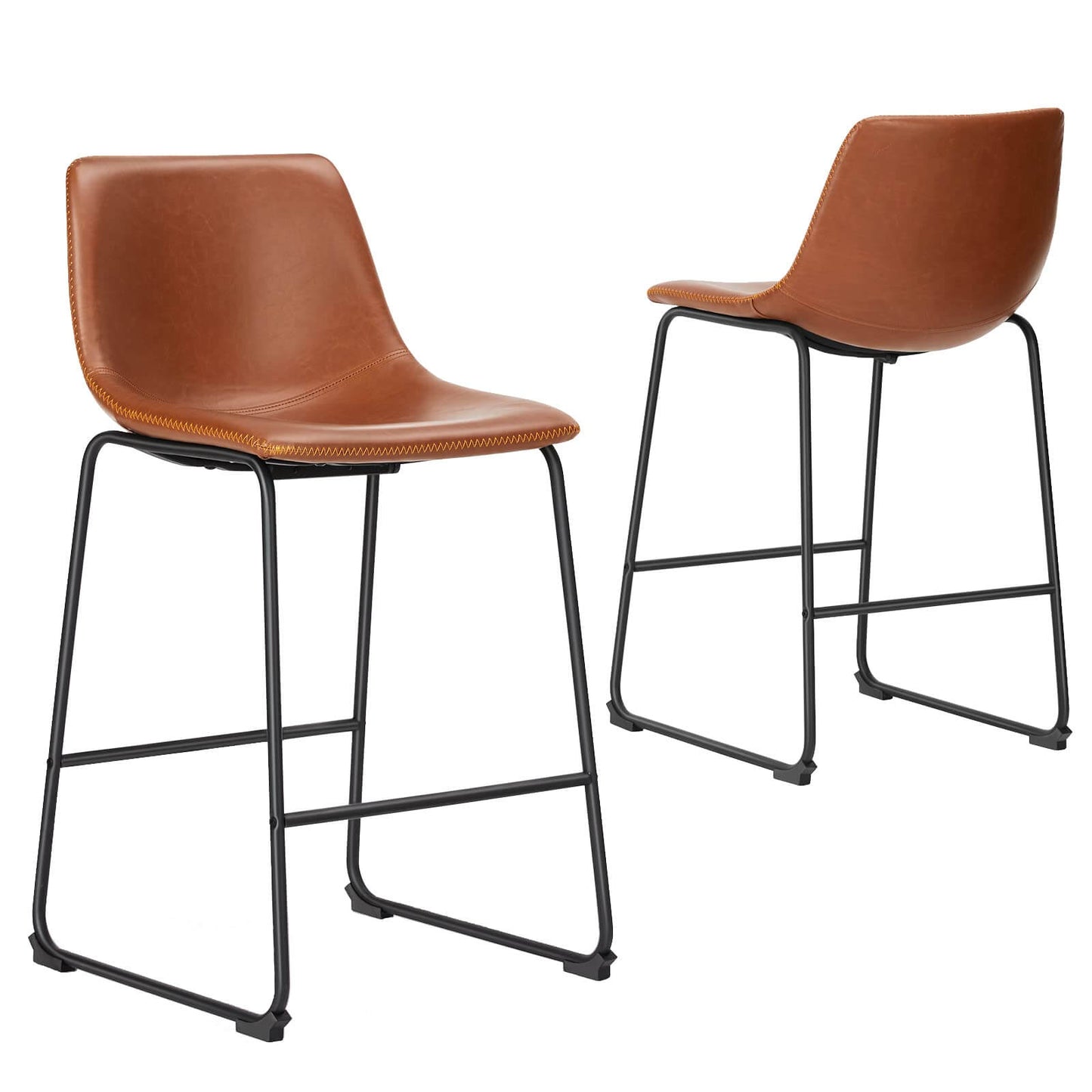 31 inch Armless Industrial Faux Leather Barstools with Metal Legs and Footrest, Dining Chairs for Home Office Kitchen Island