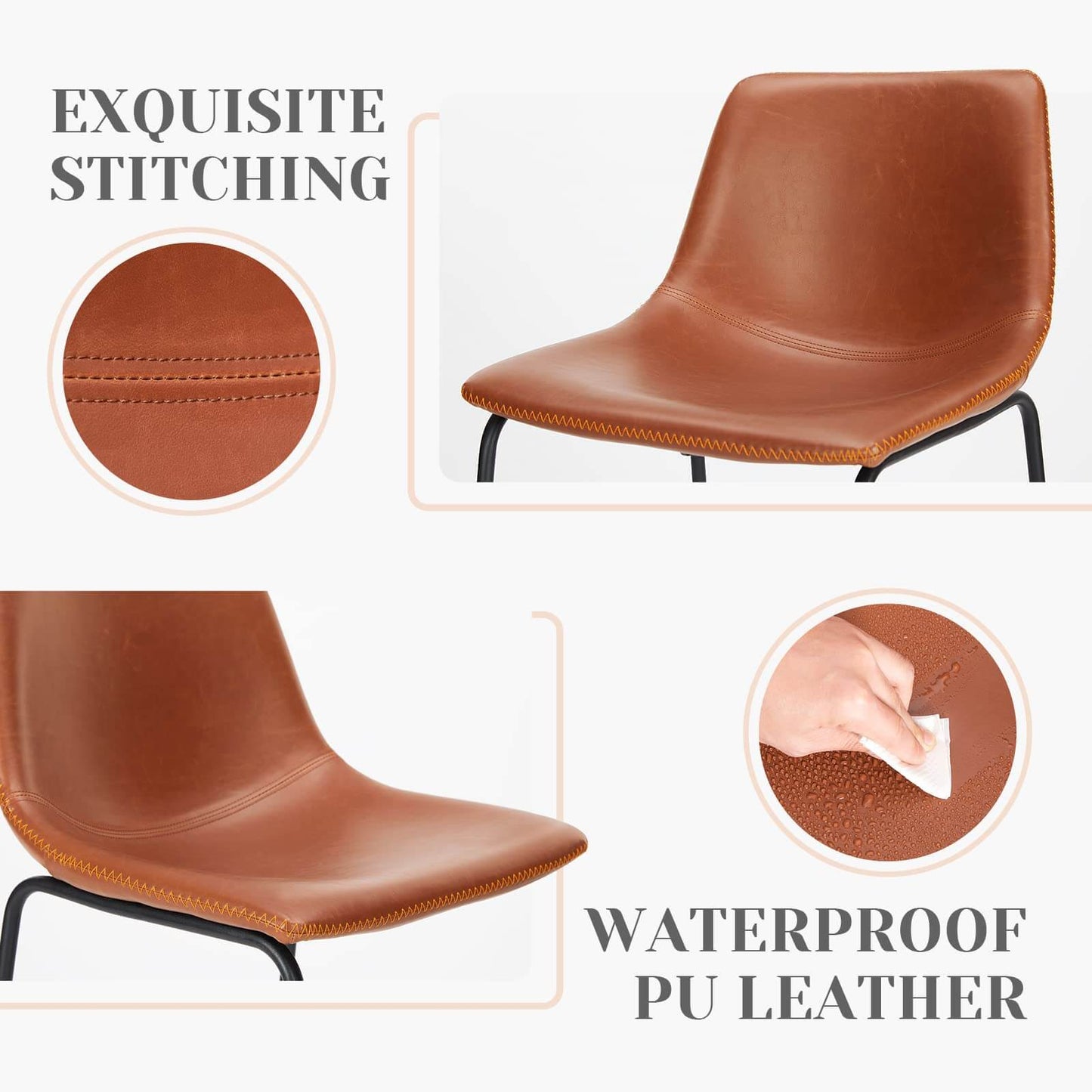 31 inch Armless Industrial Faux Leather Barstools with Metal Legs and Footrest, Dining Chairs for Home Office Kitchen Island