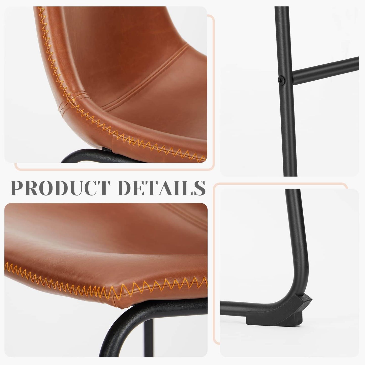 31 inch Armless Industrial Faux Leather Barstools with Metal Legs and Footrest, Dining Chairs for Home Office Kitchen Island