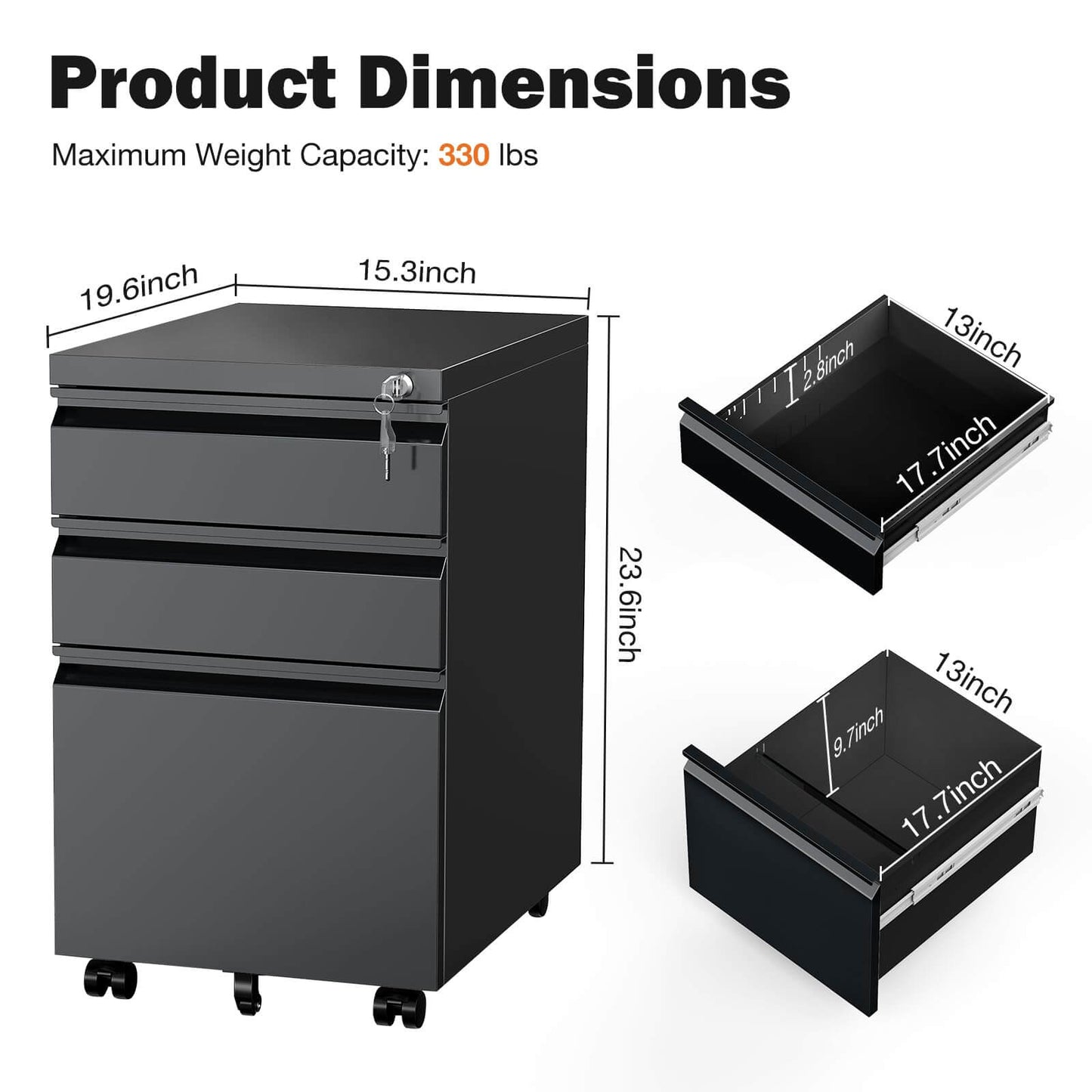 Sweetcrispy 3 Drawer Mobile Rolling File Cabinet With Lock For Home Office