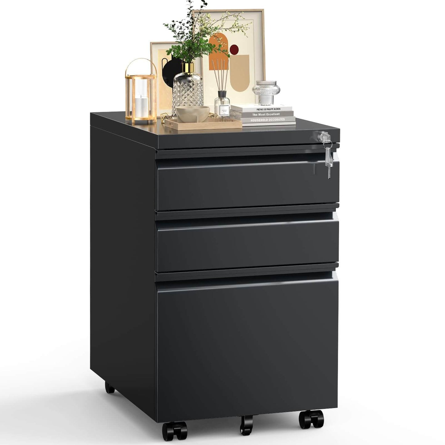 Sweetcrispy 3 Drawer Mobile Rolling File Cabinet With Lock For Home Office