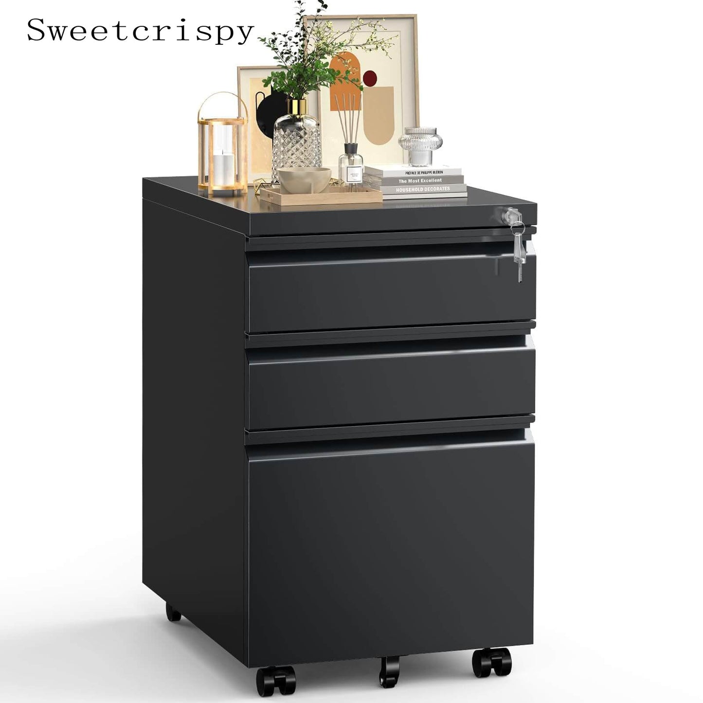 Sweetcrispy 3 Drawer Mobile Rolling File Cabinet With Lock For Home Office