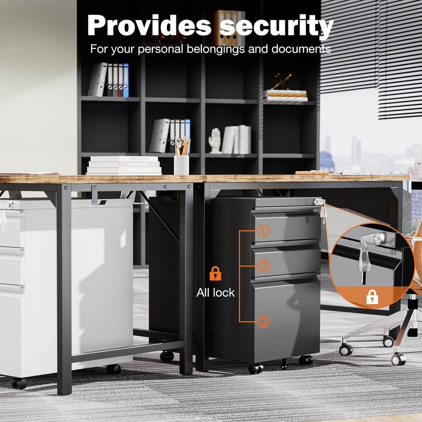 Sweetcrispy 3 Drawer Mobile Rolling File Cabinet With Lock For Home Office