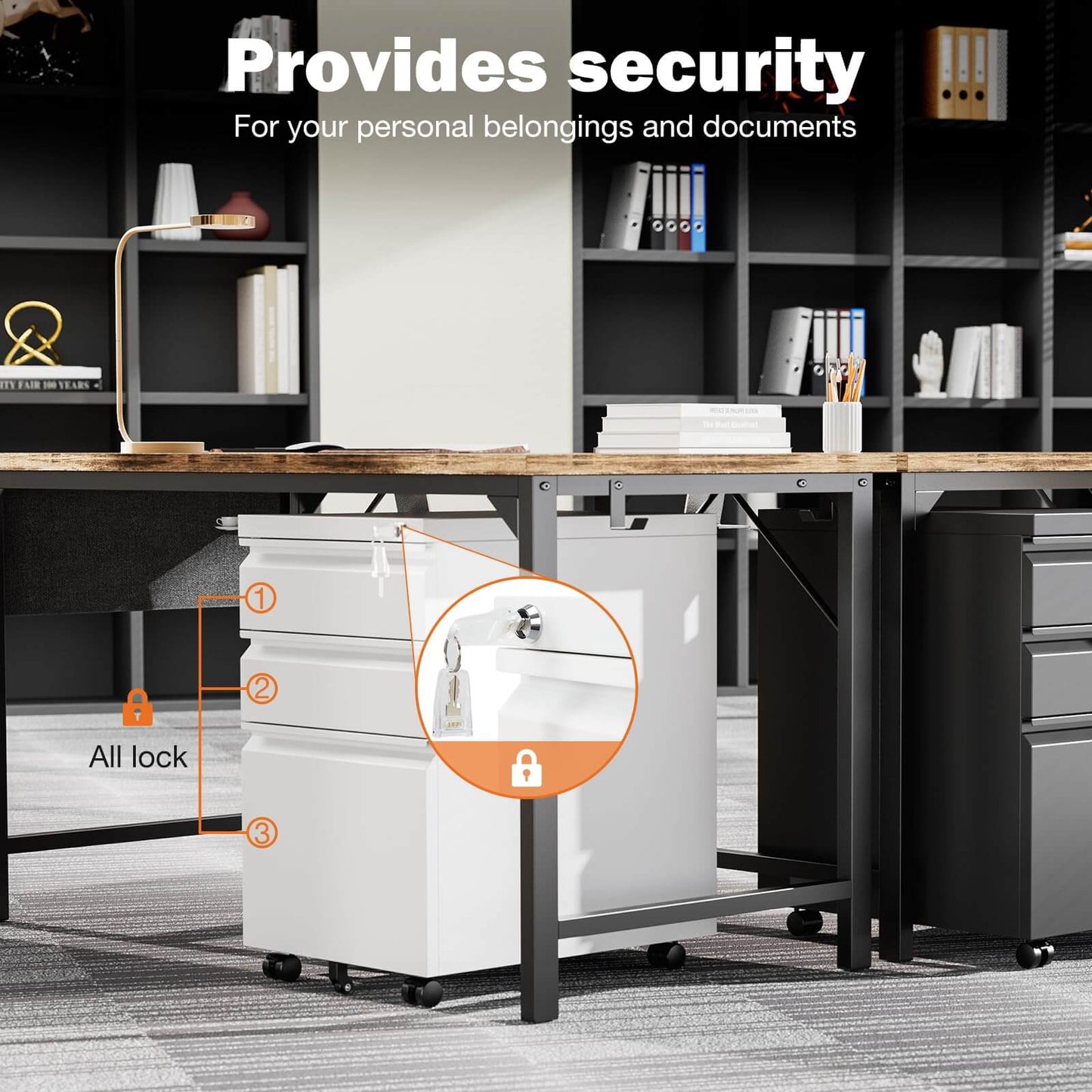 Sweetcrispy 3 Drawer Mobile Rolling File Cabinet With Lock For Home Office