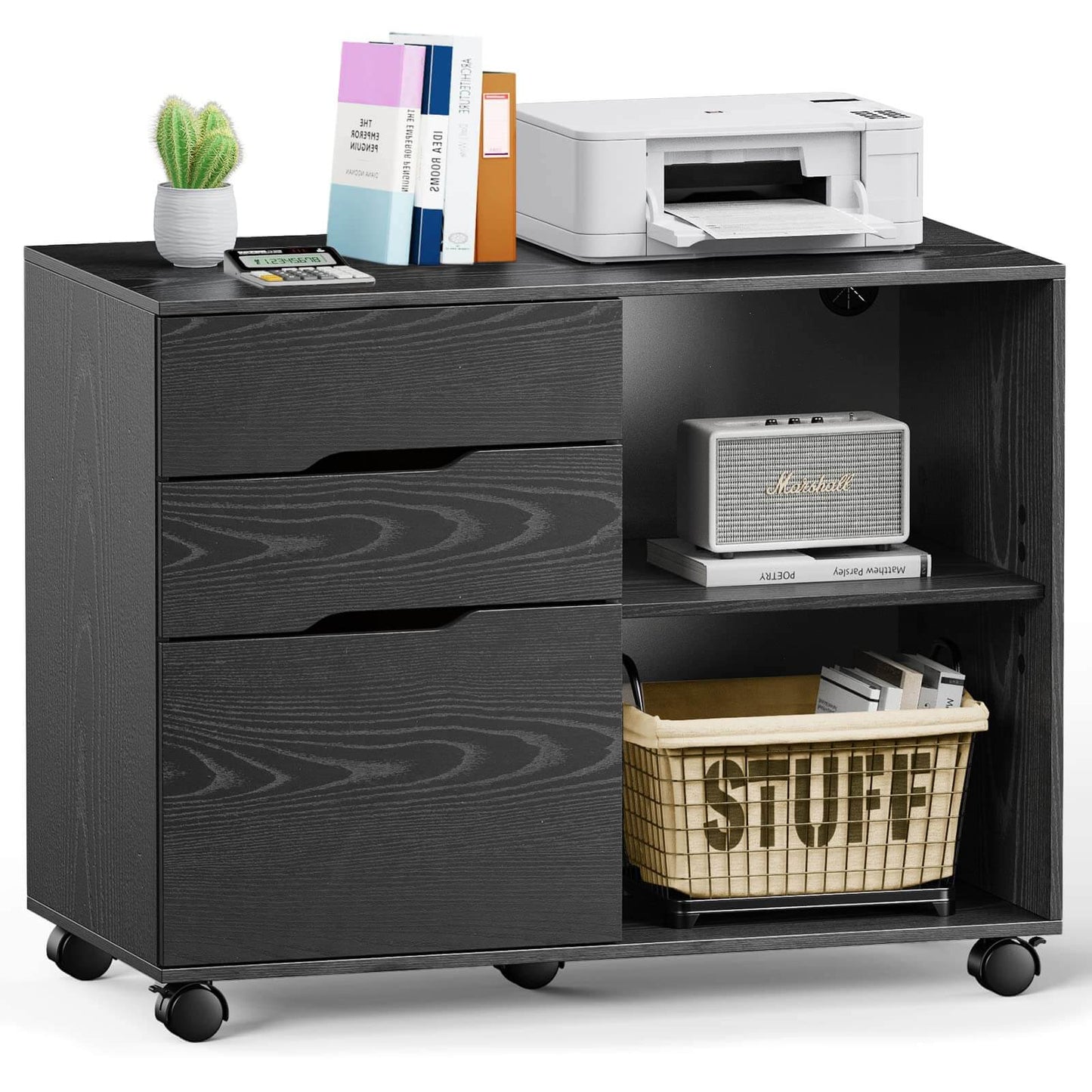 3 Drawer Mobile Rolling Lateral File Cabinet For Home Office And Kids Room