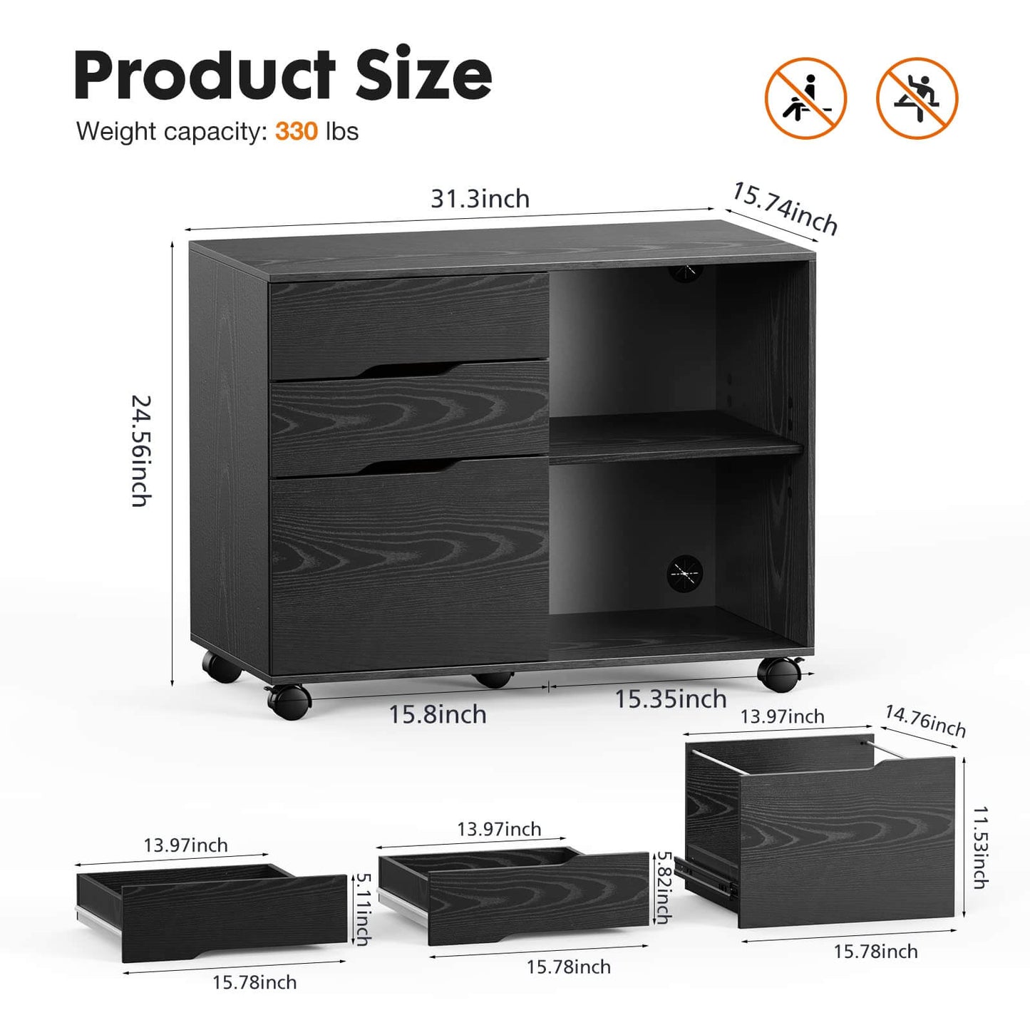 3 Drawer Mobile Rolling Lateral File Cabinet For Home Office And Kids Room
