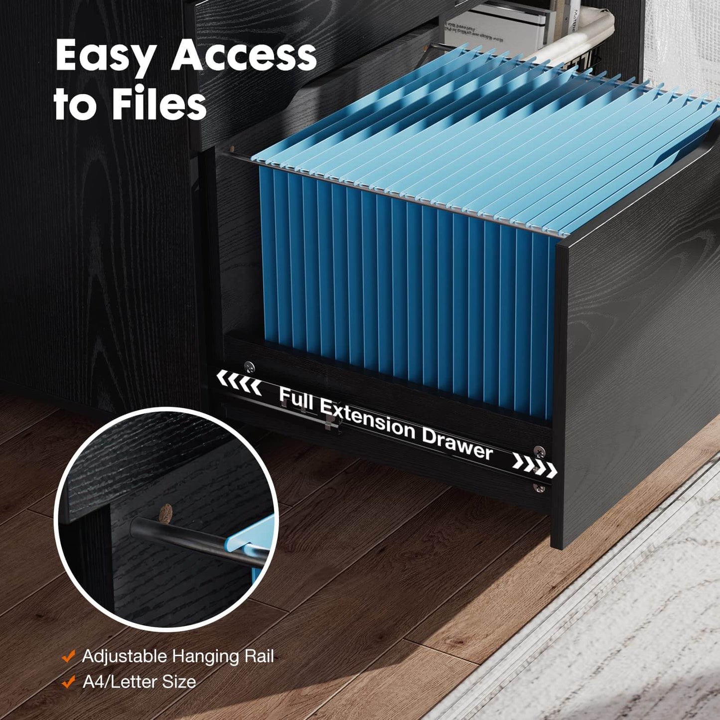 3 Drawer Mobile Rolling Lateral File Cabinet For Home Office And Kids Room