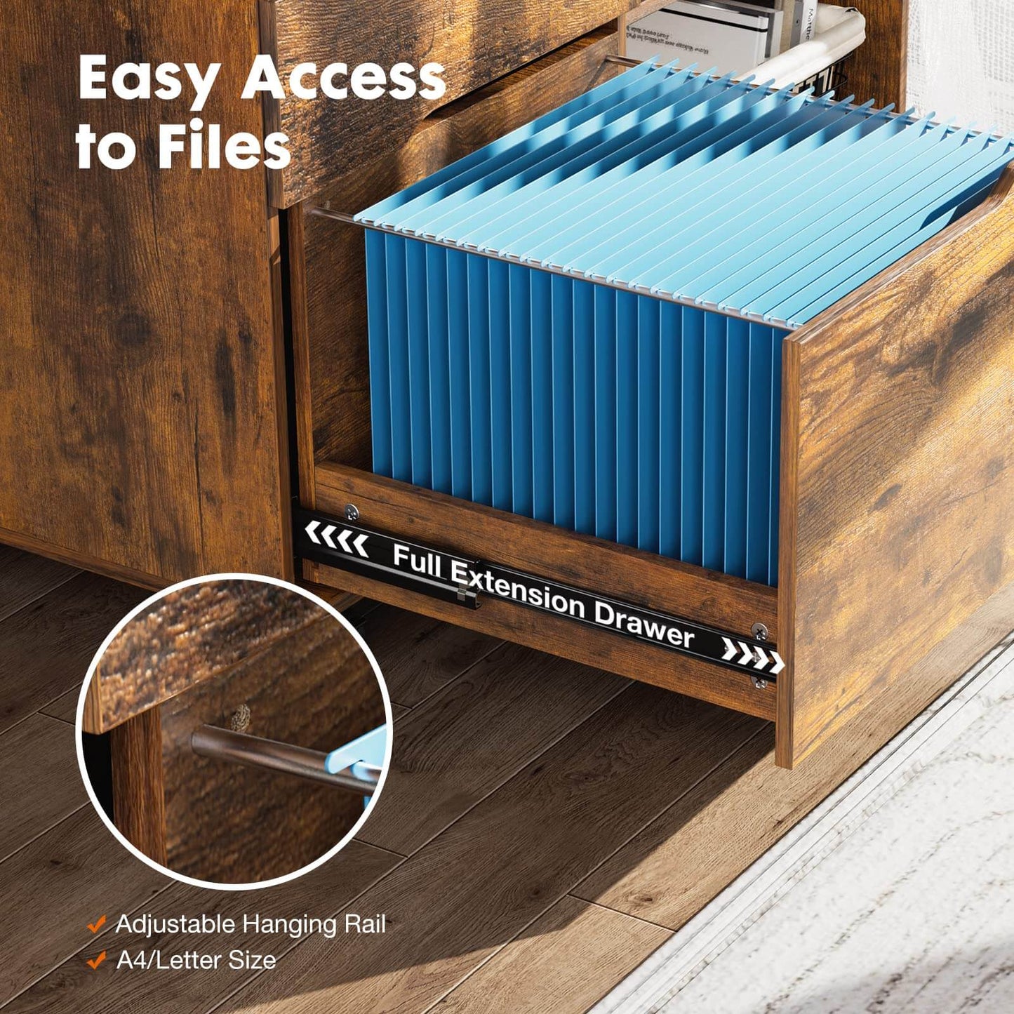 3 Drawer Mobile Rolling Lateral File Cabinet For Home Office And Kids Room