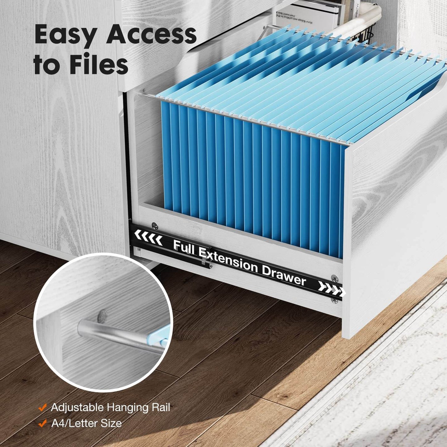 3 Drawer Mobile Rolling Lateral File Cabinet For Home Office And Kids Room