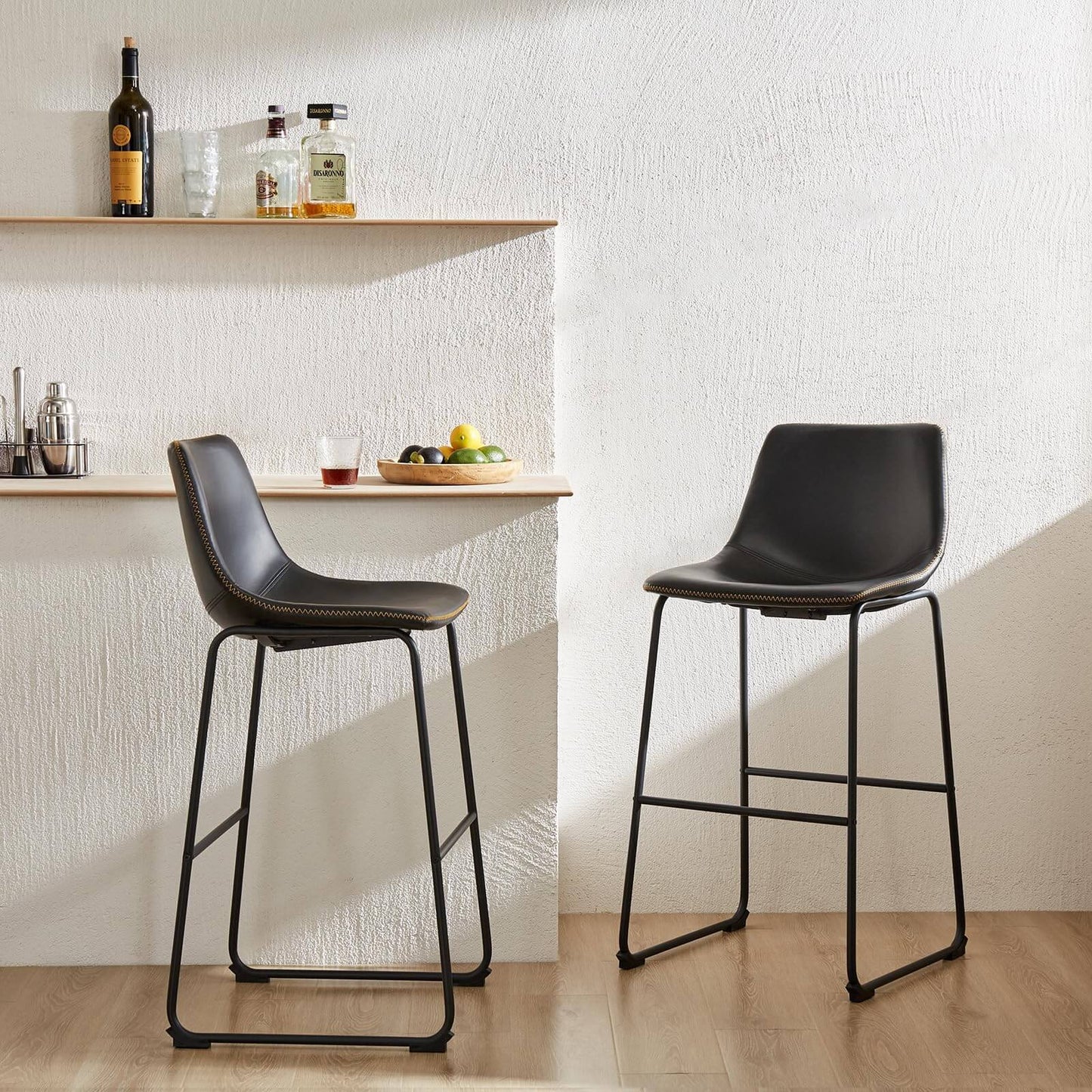 31 inch Armless Industrial Faux Leather Barstools with Metal Legs and Footrest, Dining Chairs for Home Office Kitchen Island
