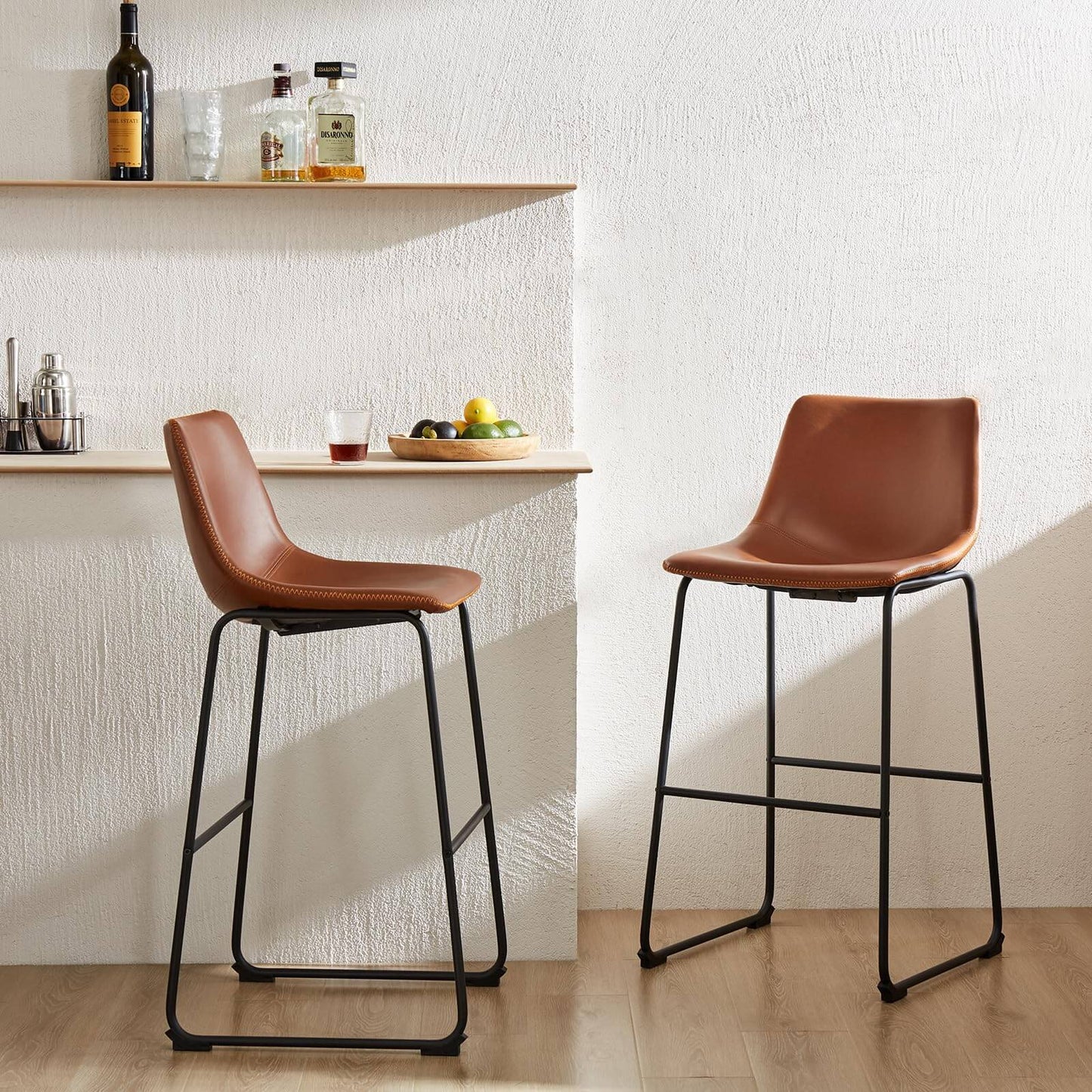 31 inch Armless Industrial Faux Leather Barstools with Metal Legs and Footrest, Dining Chairs for Home Office Kitchen Island