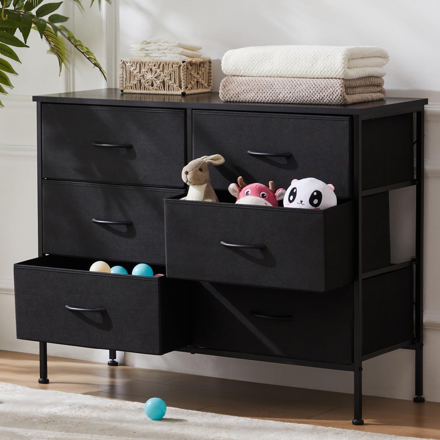 Dresser TV Stand, Console Table with 6 Wide Drawers, Entertainment Center for 55" TV Storage Fabric Dresser Drawer
