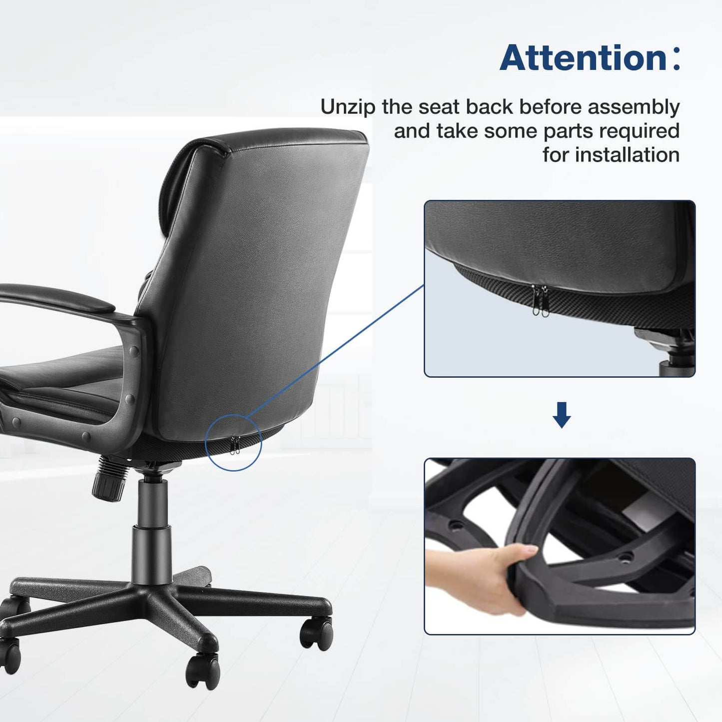 Adjustable Computer Desk Chair with Lumbar Support,Padded Armrest,Swivel Rolling