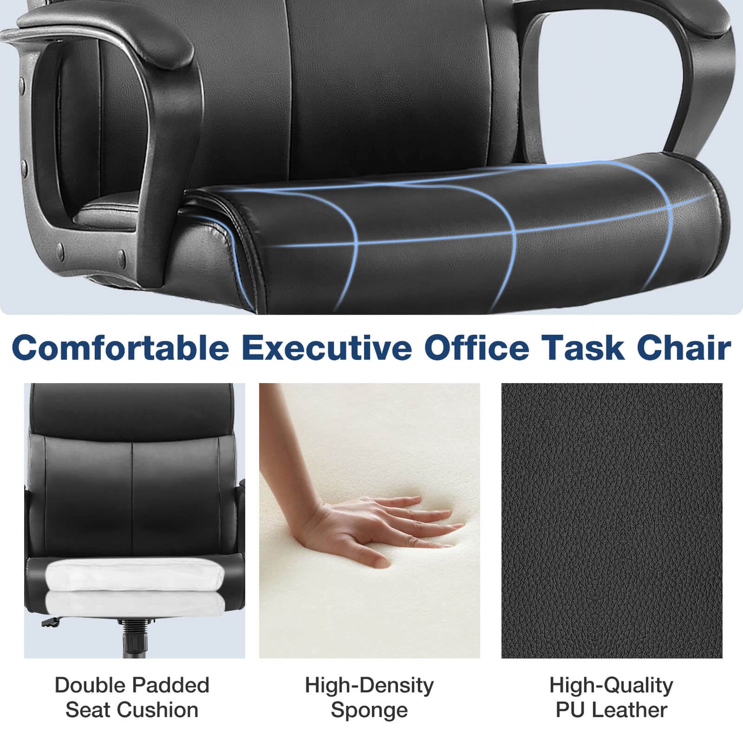 Adjustable Computer Desk Chair with Lumbar Support,Padded Armrest,Swivel Rolling