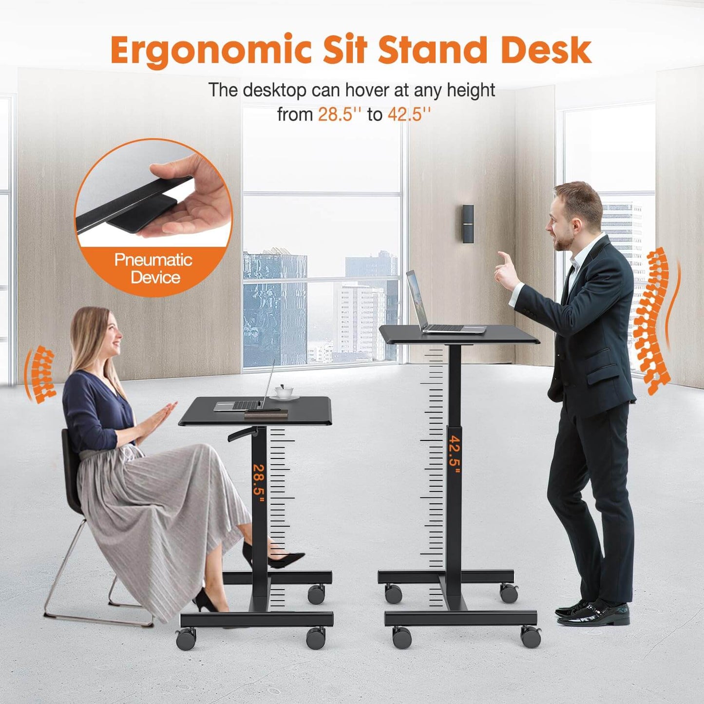 Adjustable Rolling Desk Laptop Computer Cart for Home, Office, Classroom,Overbed Table