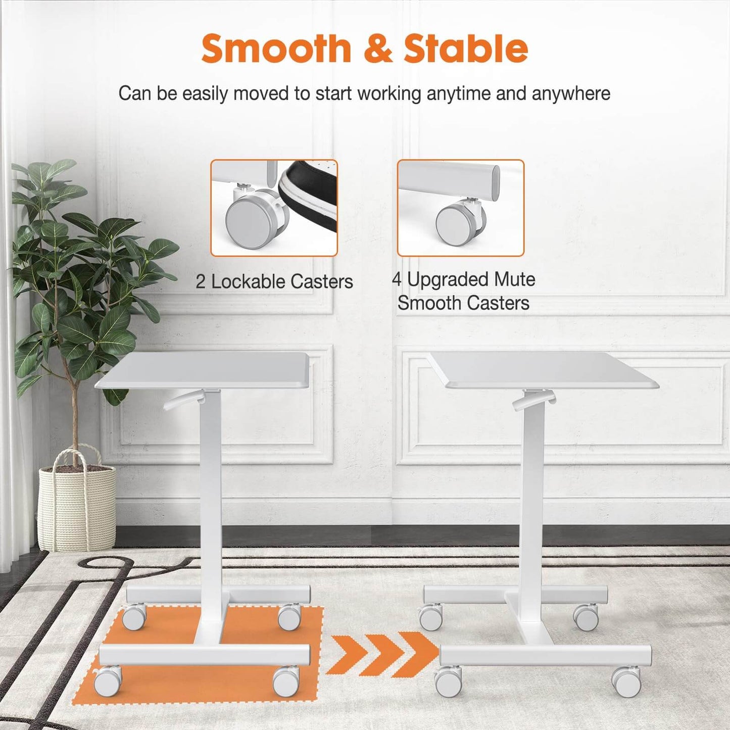 Adjustable Rolling Desk Laptop Computer Cart for Home, Office, Classroom,Overbed Table