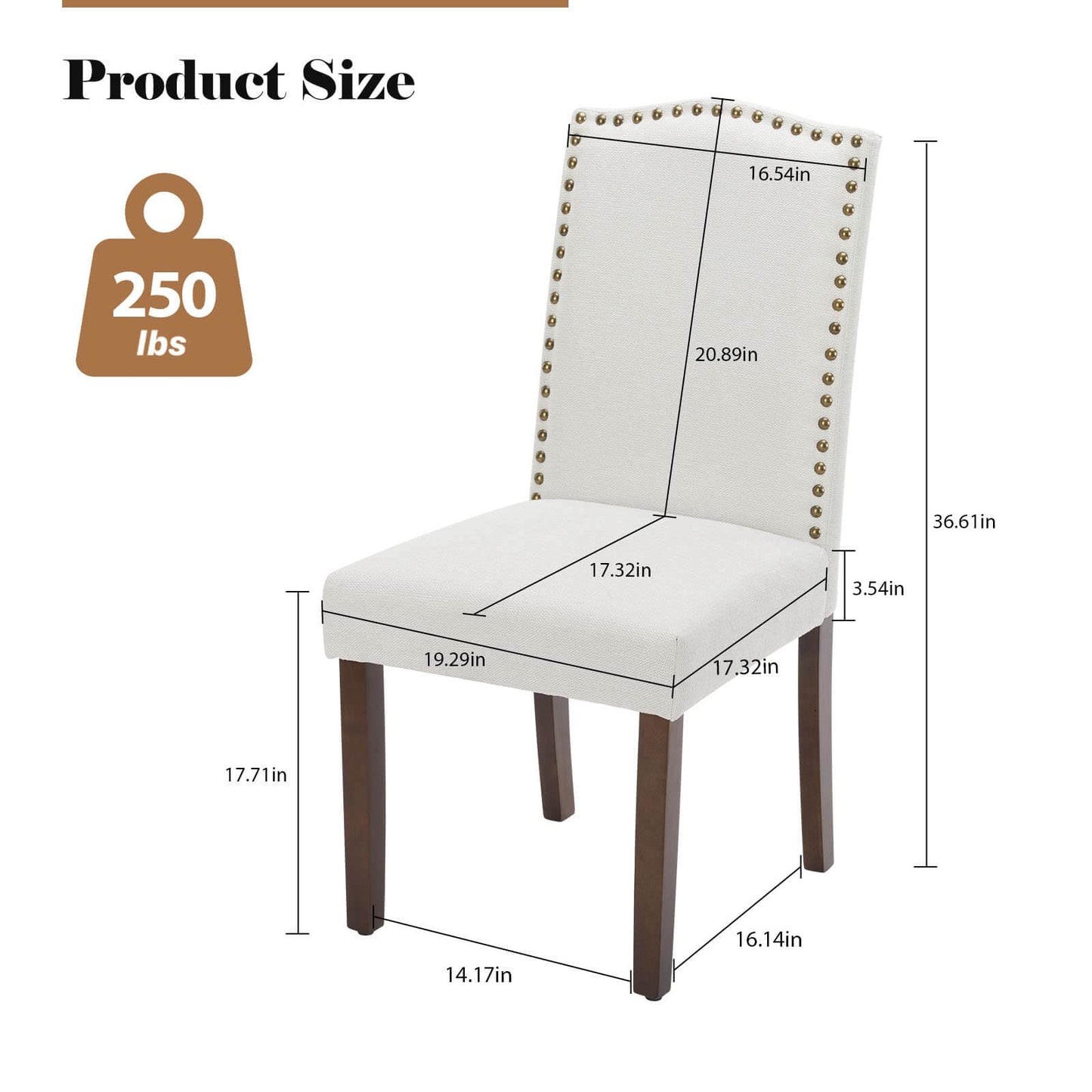 2 Piece Set of Dining Chairs , Premium leather cushion, Nailhead Trim, Wood Legs, Dining Room Kitchen Side Chair for Bedroom, Living Room, Dining Room
