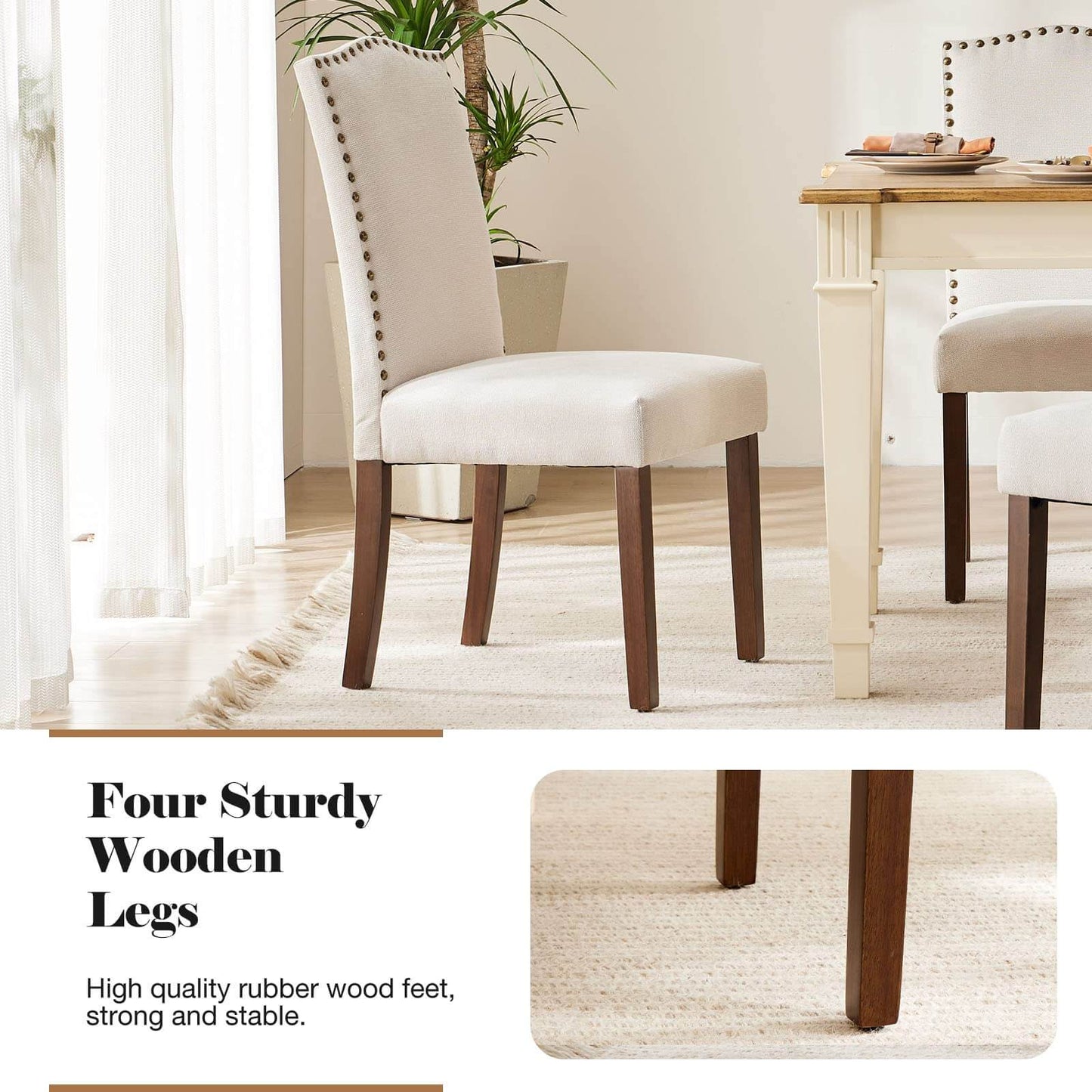 2 Piece Set of Dining Chairs , Premium leather cushion, Nailhead Trim, Wood Legs, Dining Room Kitchen Side Chair for Bedroom, Living Room, Dining Room