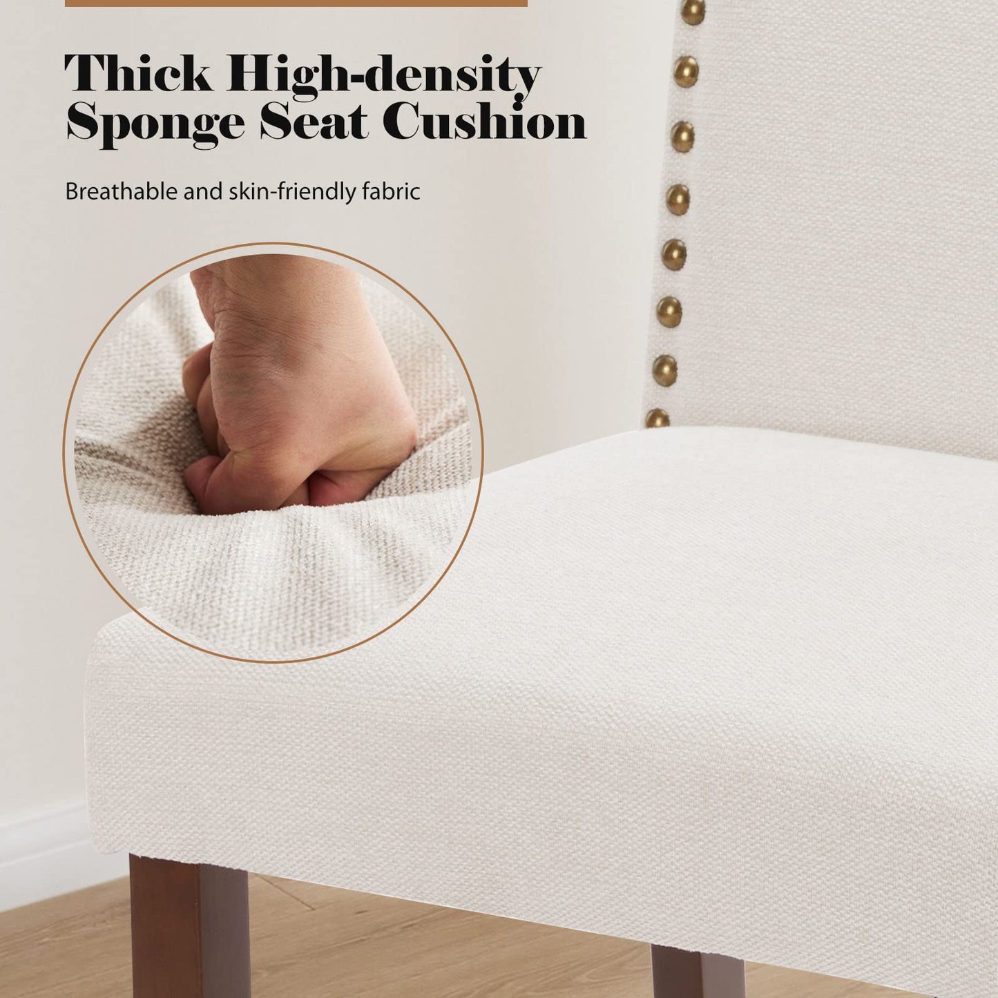 2 Piece Set of Dining Chairs , Premium leather cushion, Nailhead Trim, Wood Legs, Dining Room Kitchen Side Chair for Bedroom, Living Room, Dining Room