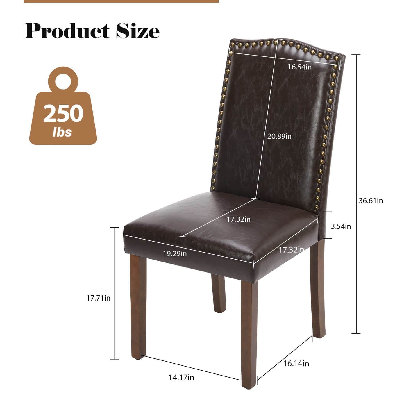 2 Piece Set of Dining Chairs , Premium leather cushion, Nailhead Trim, Wood Legs, Dining Room Kitchen Side Chair for Bedroom, Living Room, Dining Room