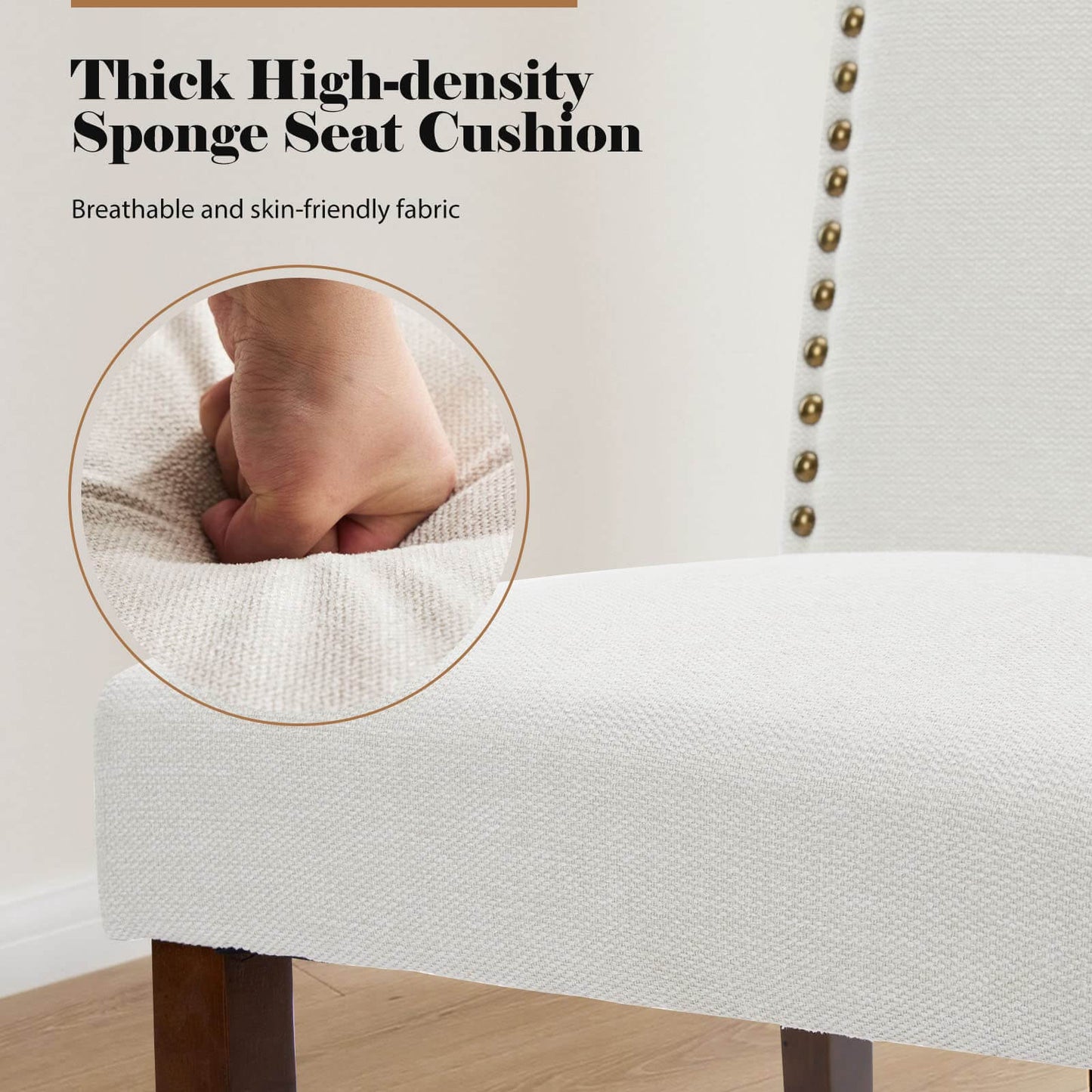 2 Piece Set of Dining Chairs , Premium leather cushion, Nailhead Trim, Wood Legs, Dining Room Kitchen Side Chair for Bedroom, Living Room, Dining Room