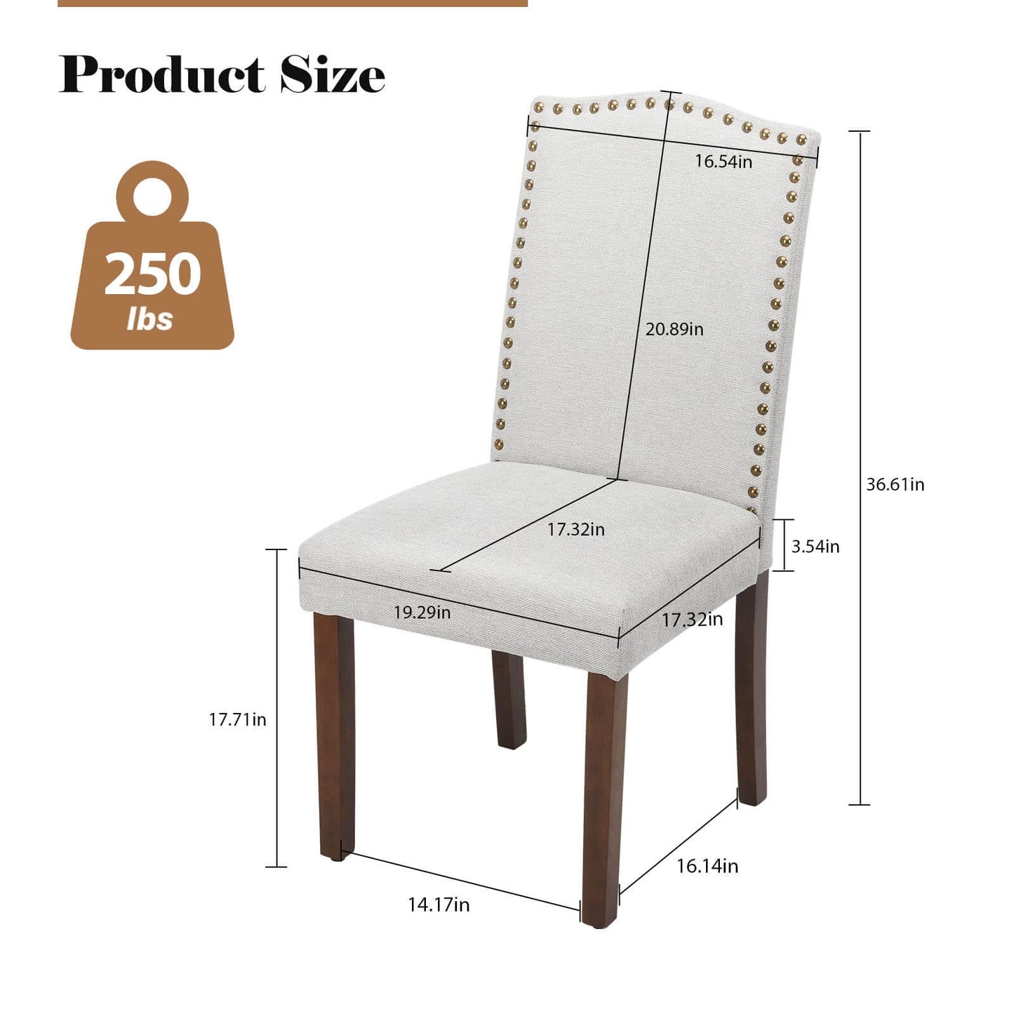 2 Piece Set of Dining Chairs , Premium leather cushion, Nailhead Trim, Wood Legs, Dining Room Kitchen Side Chair for Bedroom, Living Room, Dining Room