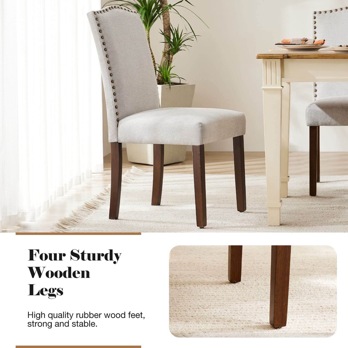 2 Piece Set of Dining Chairs , Premium leather cushion, Nailhead Trim, Wood Legs, Dining Room Kitchen Side Chair for Bedroom, Living Room, Dining Room