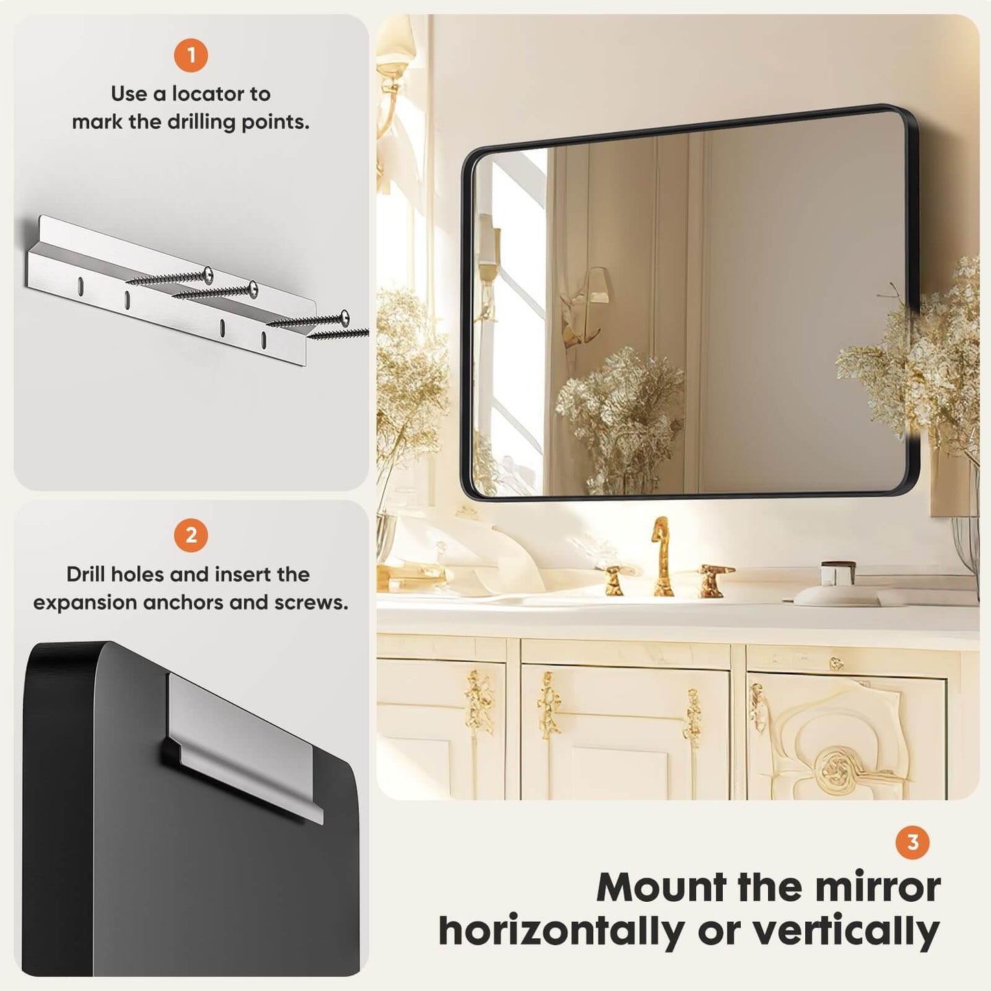 Bathroom Mirror Vanity Mirror for Wall,Aluminum Alloy Framed Wall Mirror Farmhouse,Anti-Rust,Tempered Glass
