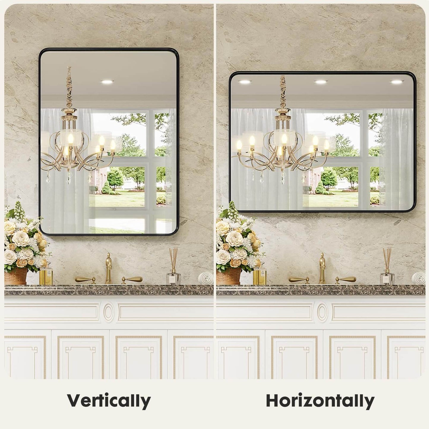 Bathroom Mirror Vanity Mirror for Wall,Aluminum Alloy Framed Wall Mirror Farmhouse,Anti-Rust,Tempered Glass
