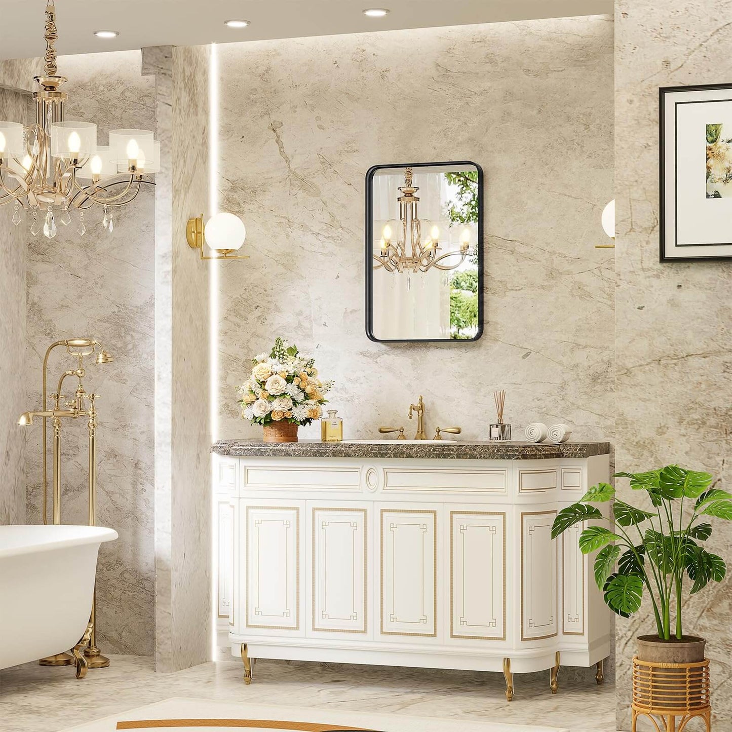 Bathroom Mirror Vanity Mirror for Wall,Aluminum Alloy Framed Wall Mirror Farmhouse,Anti-Rust,Tempered Glass