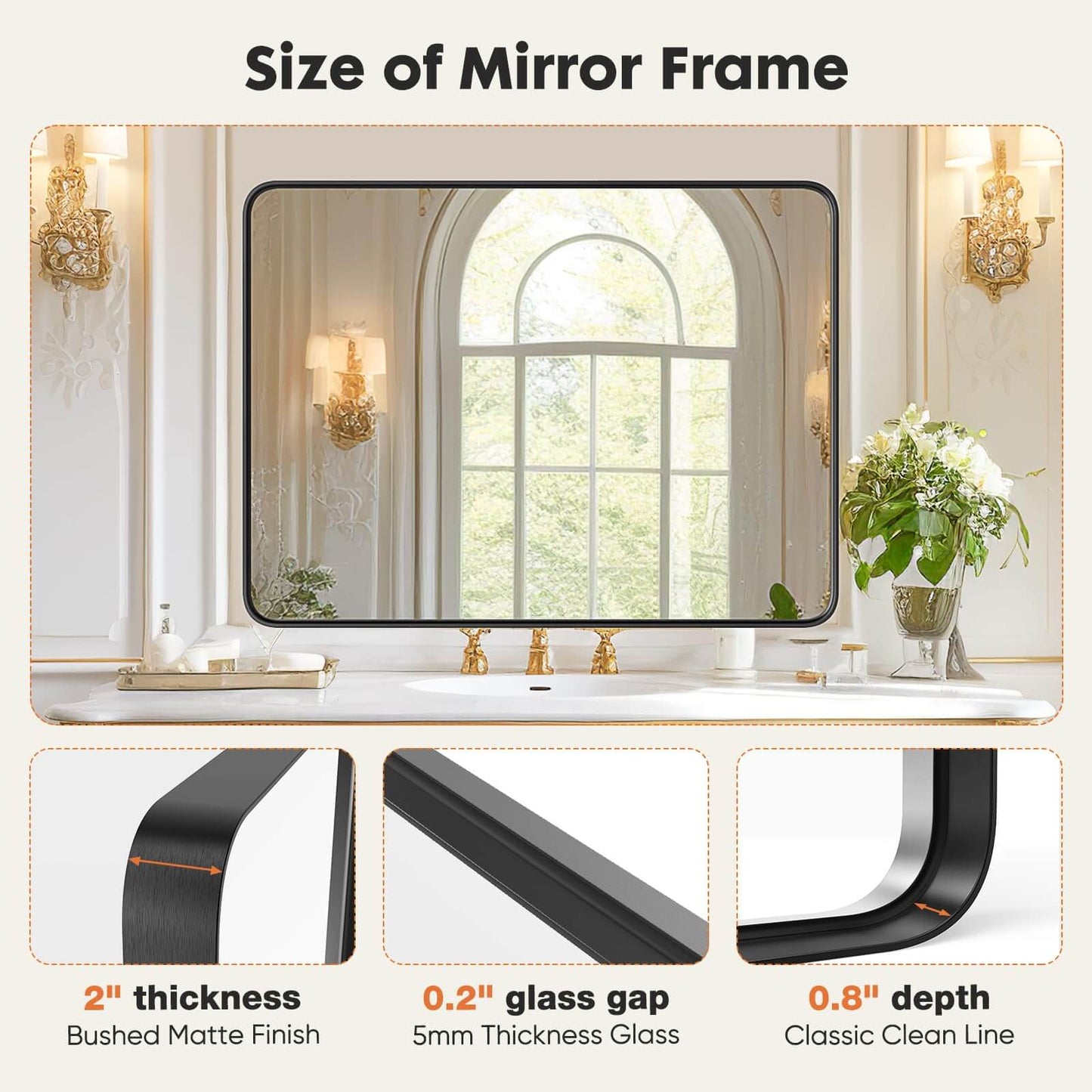 Bathroom Mirror Vanity Mirror for Wall,Aluminum Alloy Framed Wall Mirror Farmhouse,Anti-Rust,Tempered Glass
