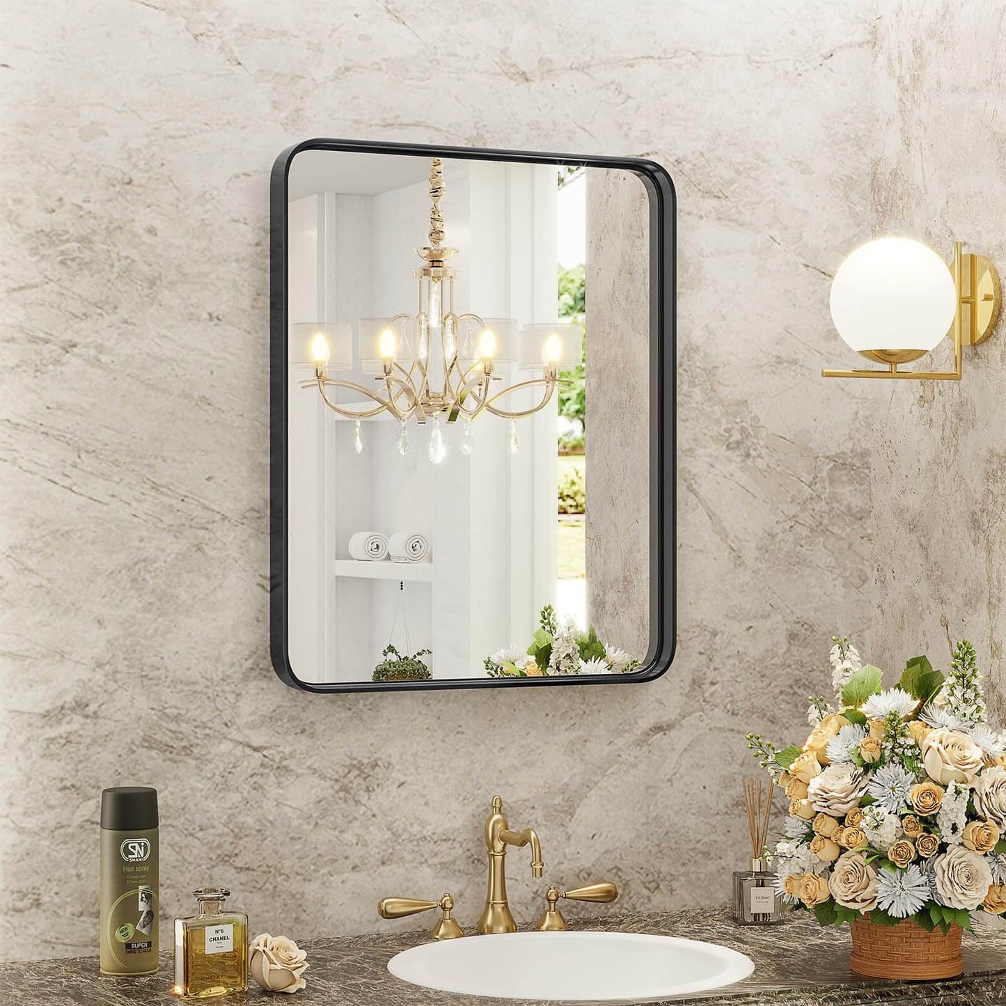 Bathroom Mirror Vanity Mirror for Wall,Aluminum Alloy Framed Wall Mirror Farmhouse,Anti-Rust,Tempered Glass