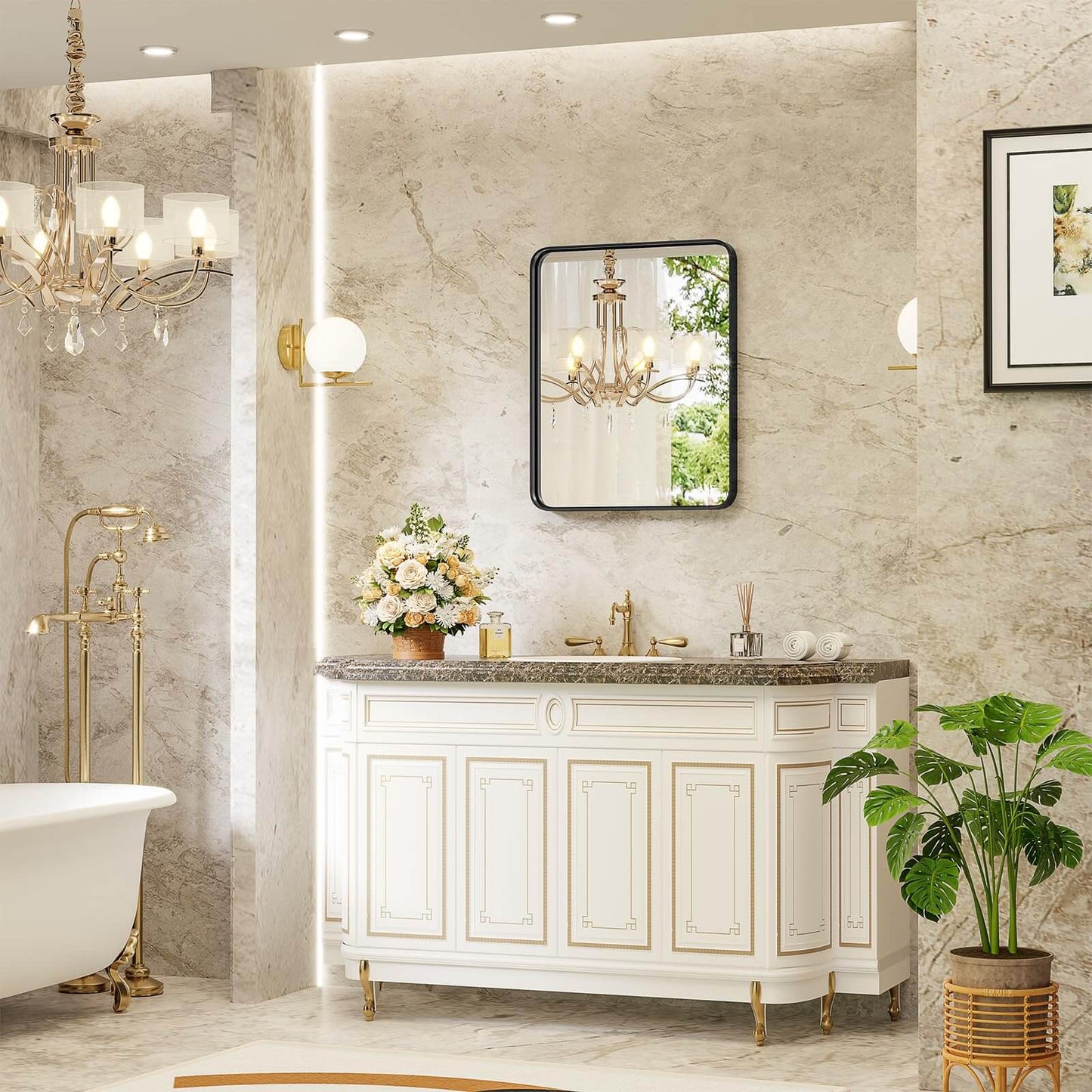 Bathroom Mirror Vanity Mirror for Wall,Aluminum Alloy Framed Wall Mirror Farmhouse,Anti-Rust,Tempered Glass