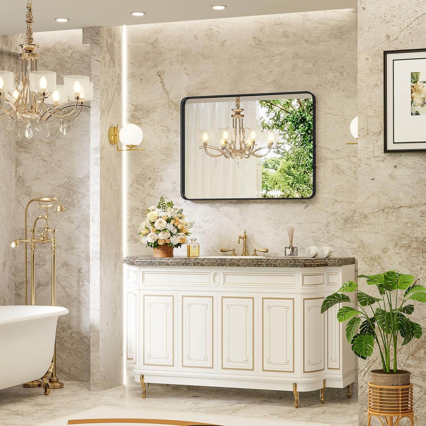Bathroom Mirror Vanity Mirror for Wall,Aluminum Alloy Framed Wall Mirror Farmhouse,Anti-Rust,Tempered Glass