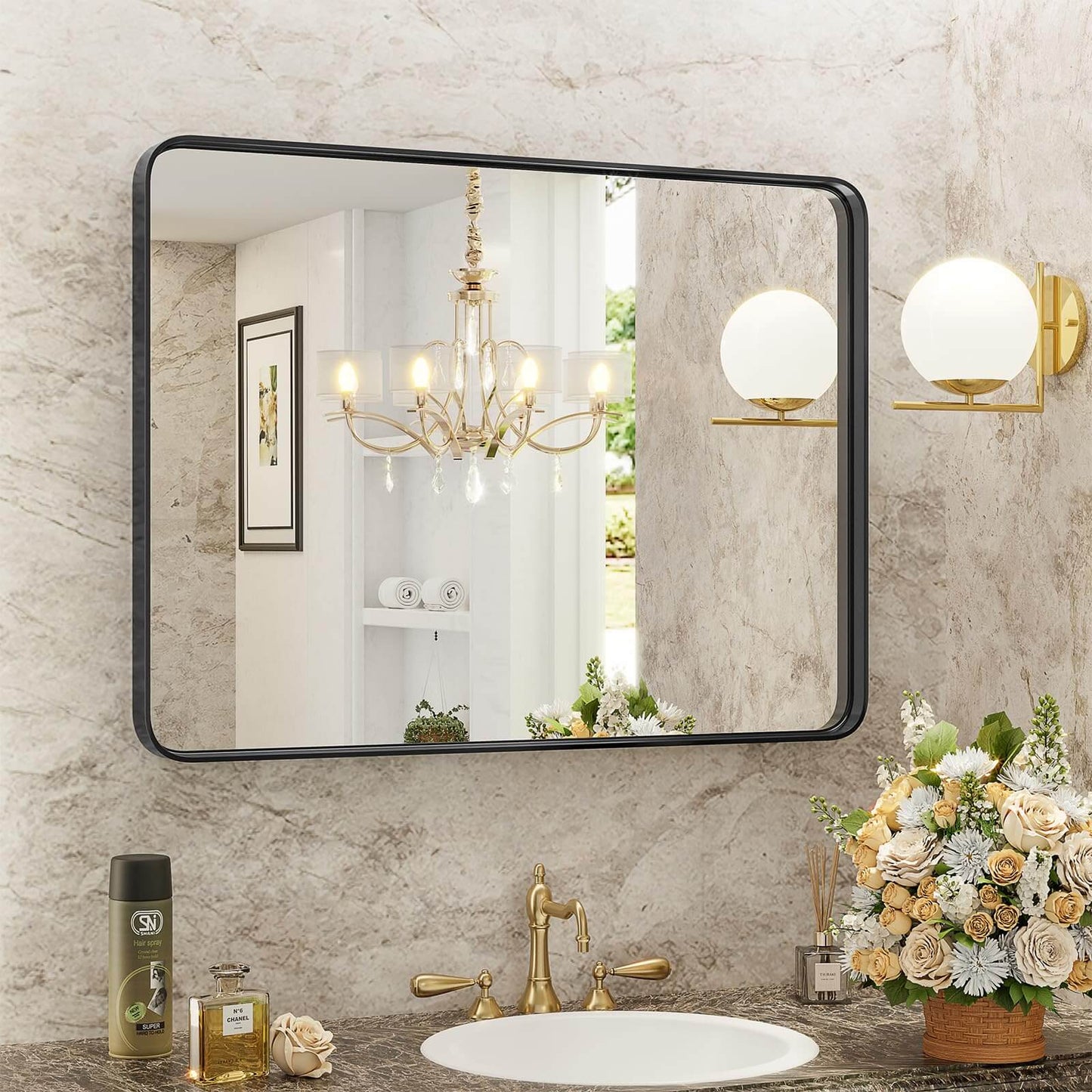 Bathroom Mirror Vanity Mirror for Wall,Aluminum Alloy Framed Wall Mirror Farmhouse,Anti-Rust,Tempered Glass