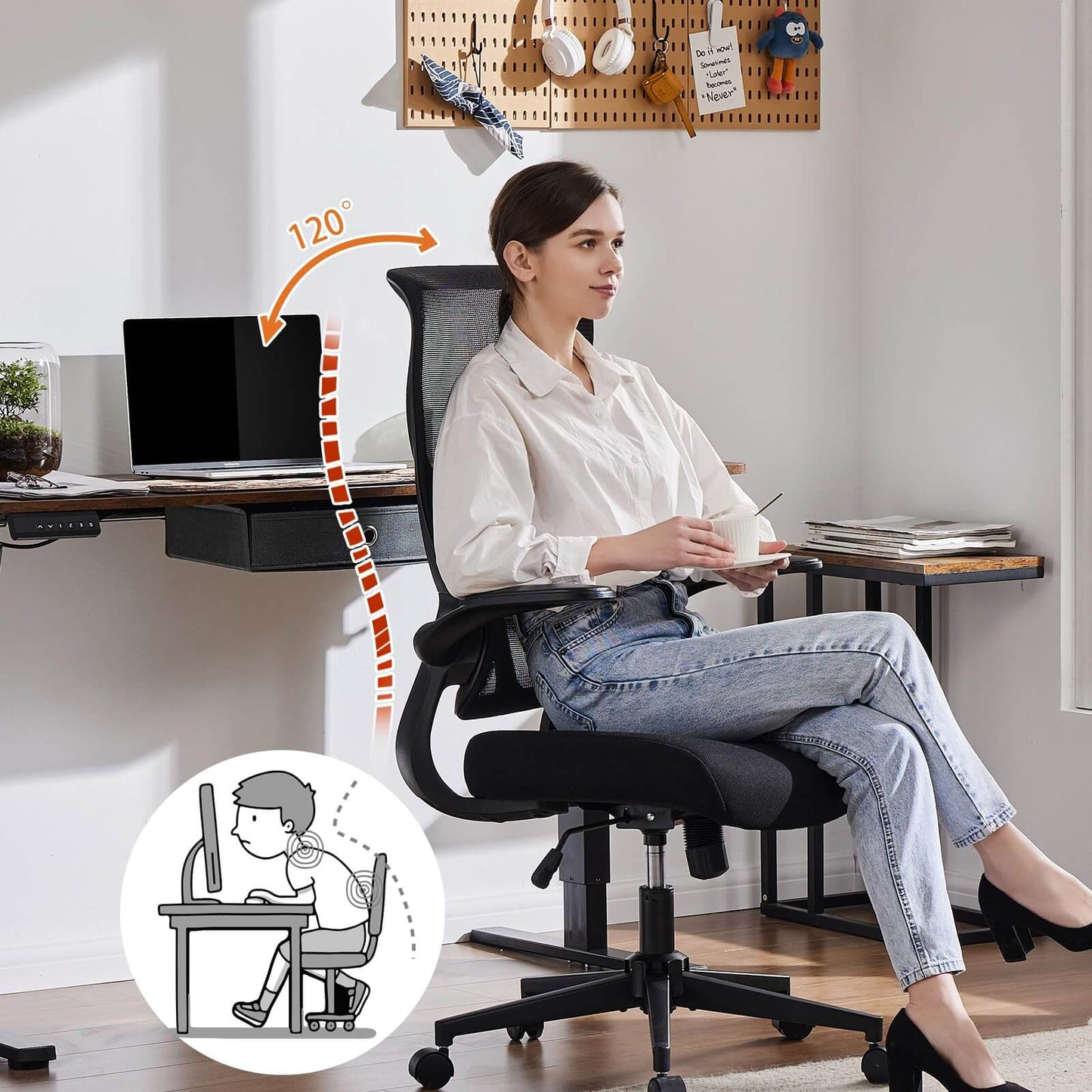 Ergonomic Computer Mesh Chair with Flip-up Armrests,Lumbar Support, Backrest for Home Office