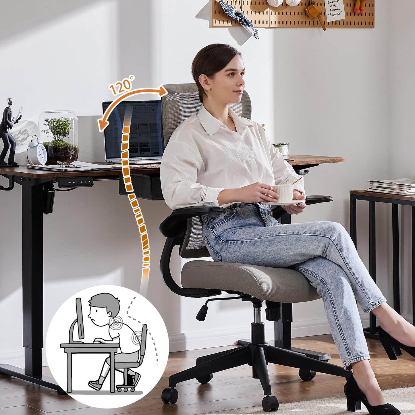 Ergonomic Computer Mesh Chair with Flip-up Armrests,Lumbar Support, Backrest for Home Office