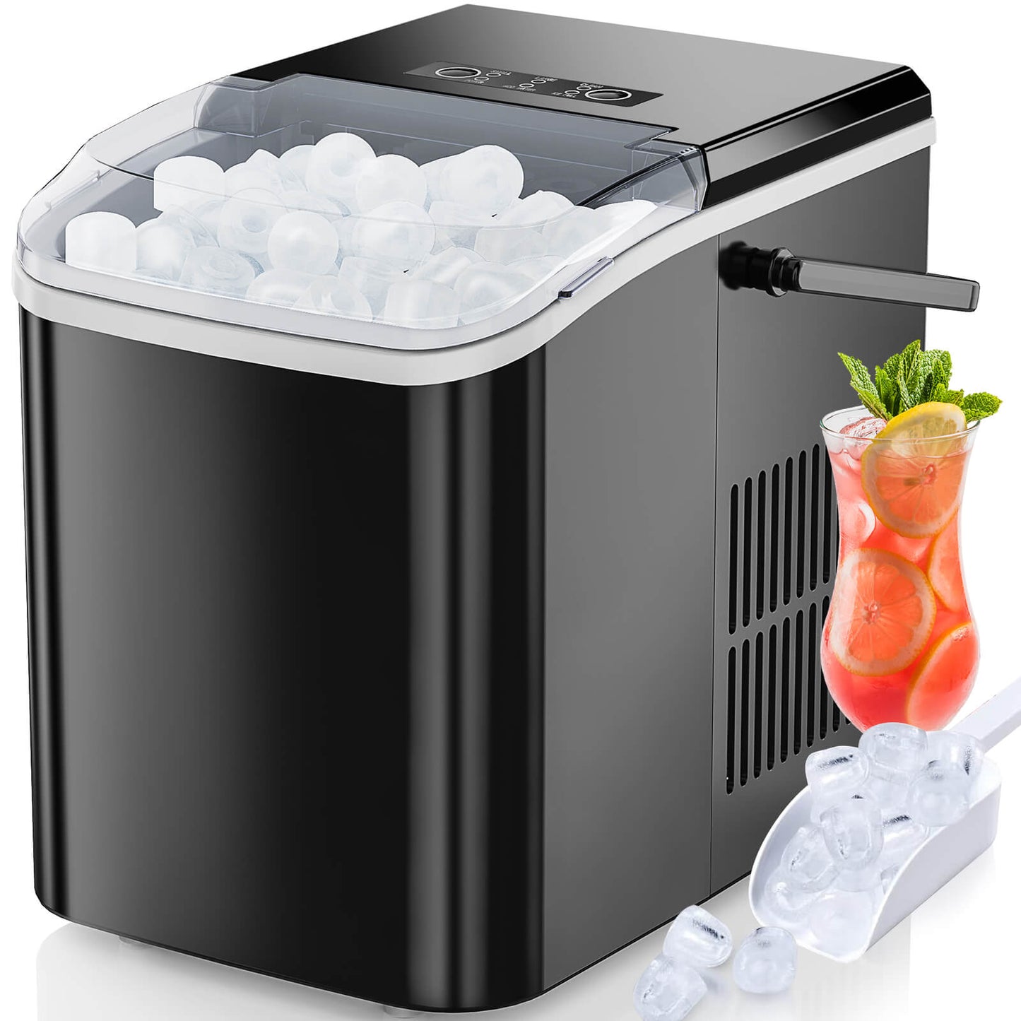 Countertop Ice Maker Machine, Portable Self-Cleaning Ice Machine with Ice Scoop, Basket and Handle